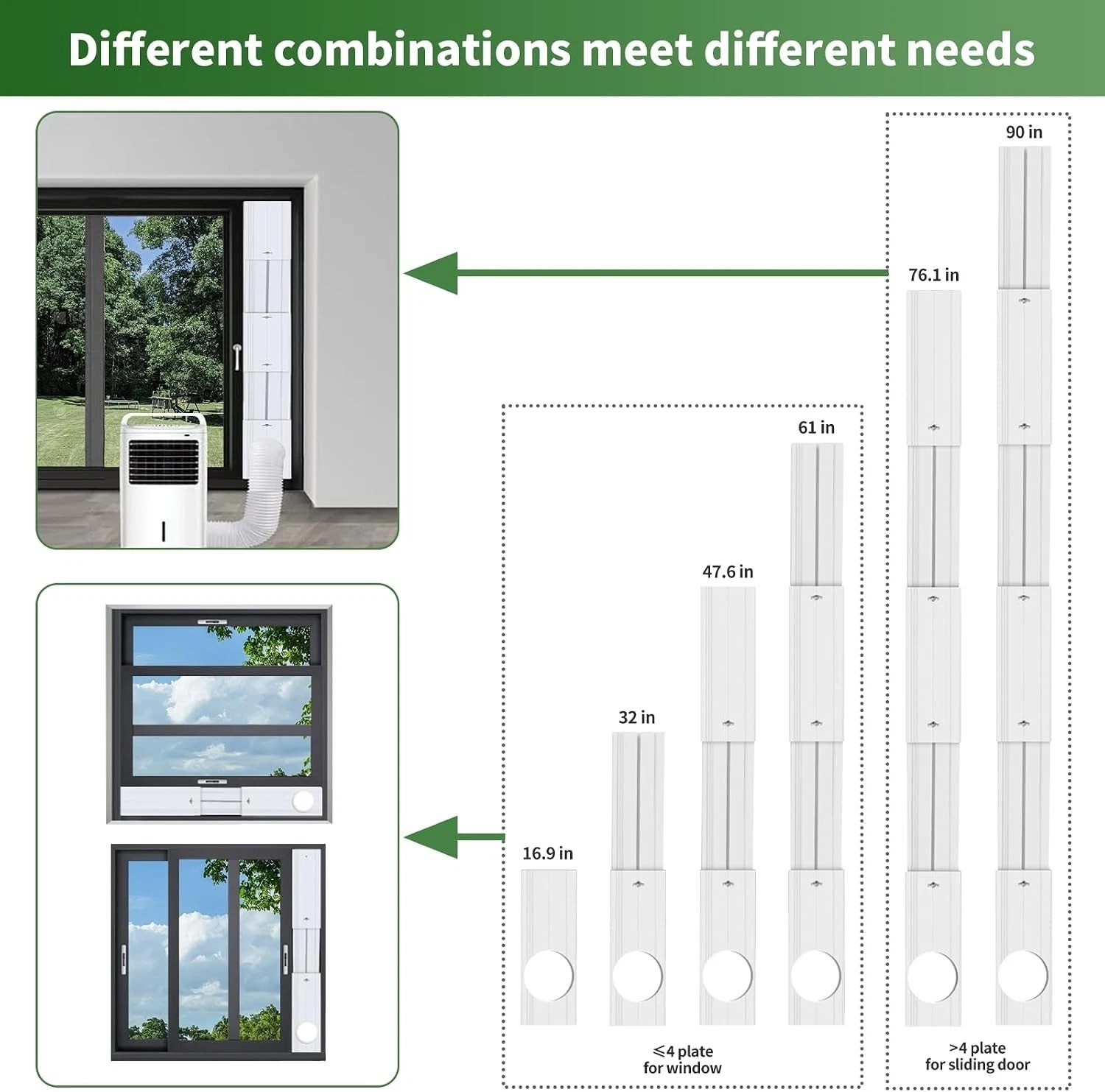 Portable AC Vent Kit for Window/Sliding Door with 4-in-1 Coupler Filter Adjus…