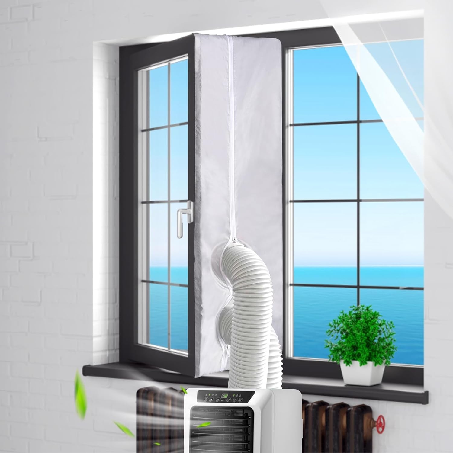 400CM 157&Prime; Portable AC Window Vent Kit with 2 Zipper Doors, Universal Casemen…