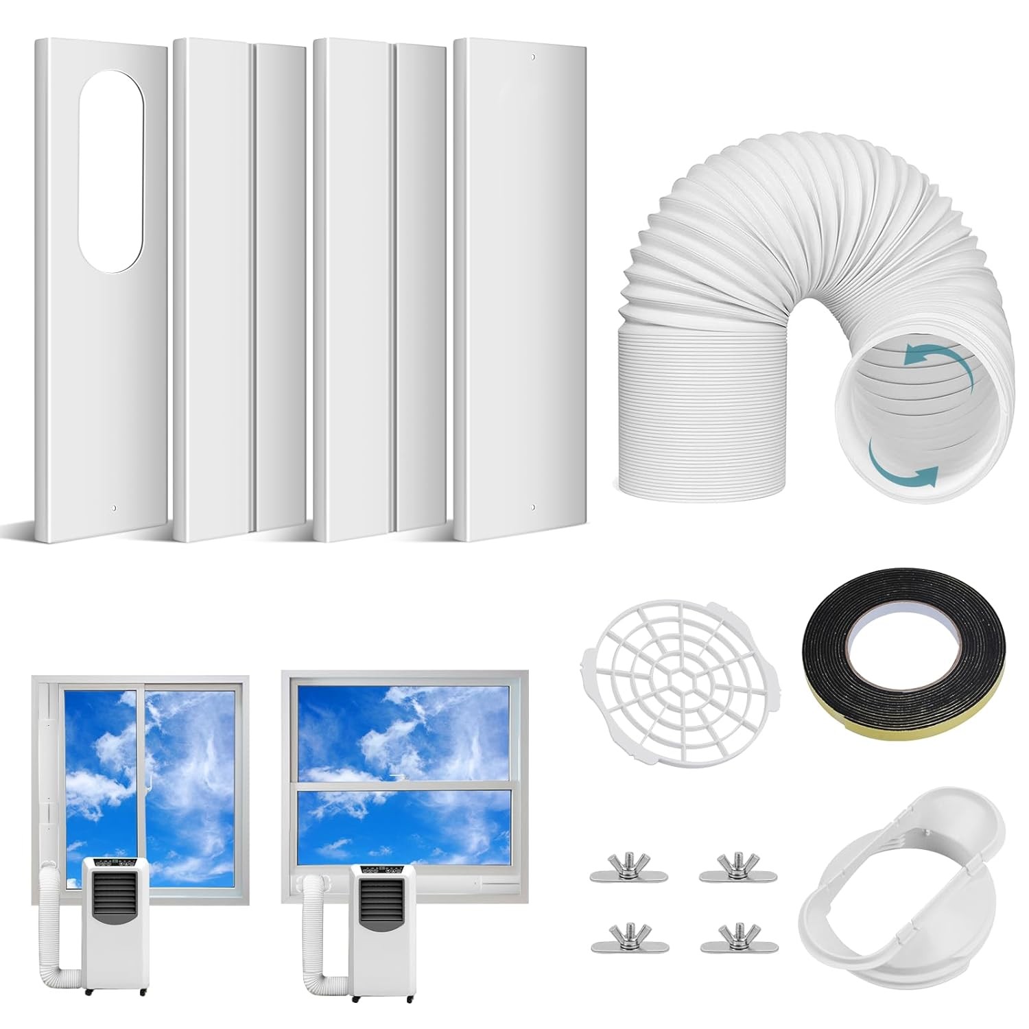 Portable Air Conditioner Window Vent Kit with 5.9&Prime; Exhaust Hose for Portable AC
