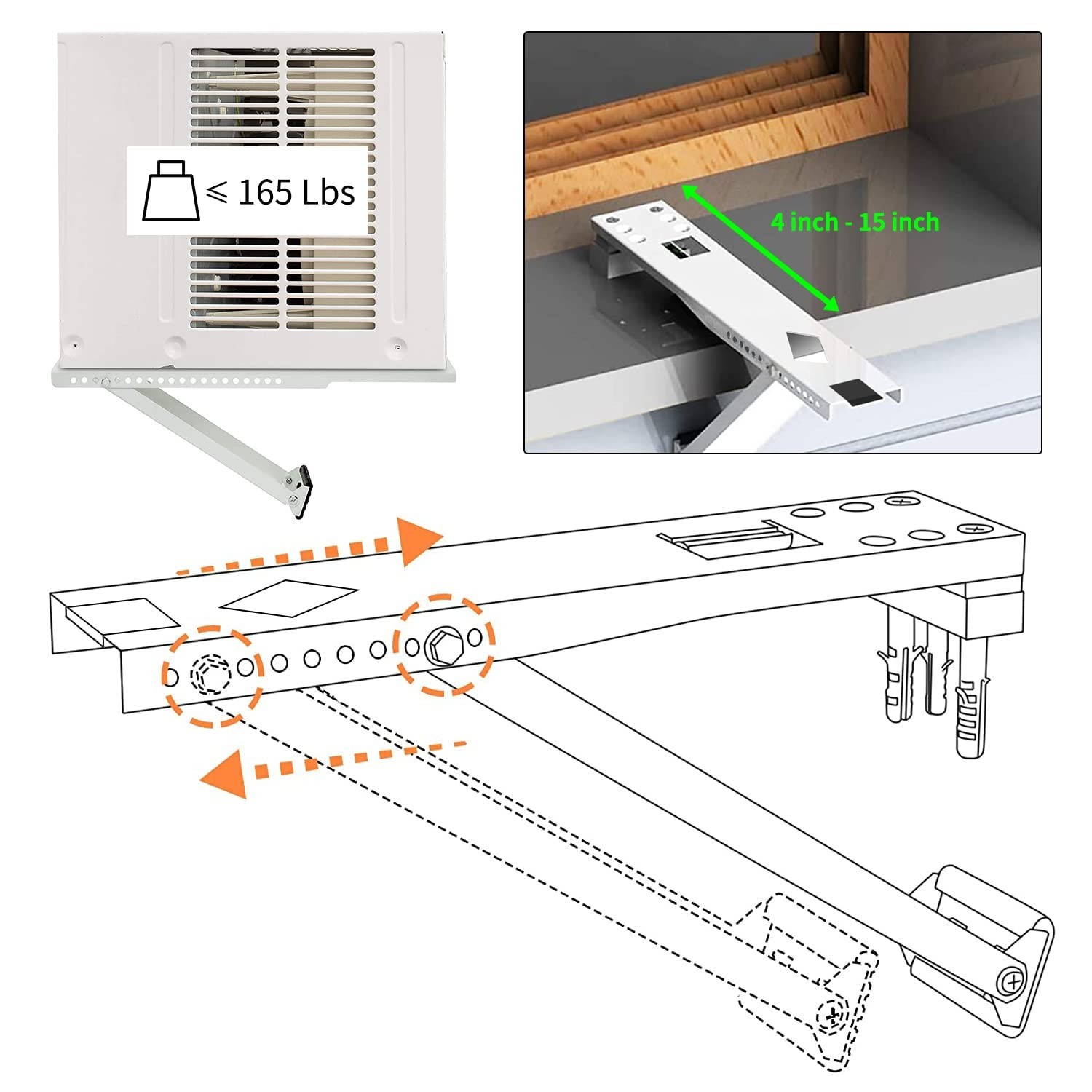 Window AC Support Bracket – Heavy-Duty, Easy Install, Built-in Level, Up to 165l