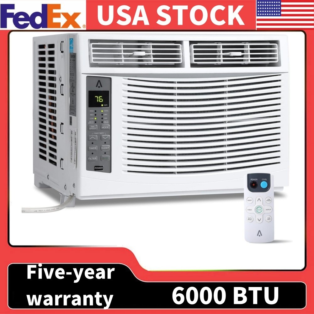 6000 Btu Window-Mounted Air Conditioner 3 Adjustable Fan Speeds Quiet Opera