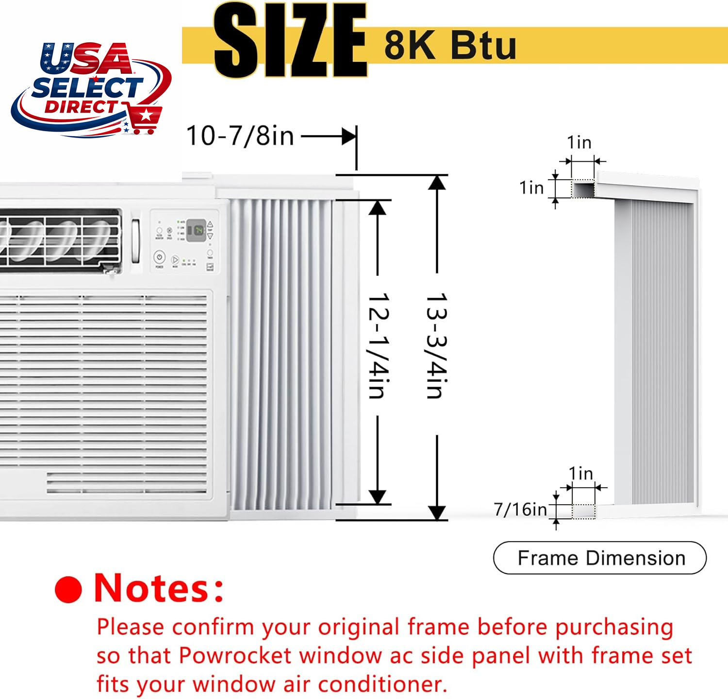 Window AC Side Panel Curtain Kit with Frame, Fits Most 8000 BTU Units