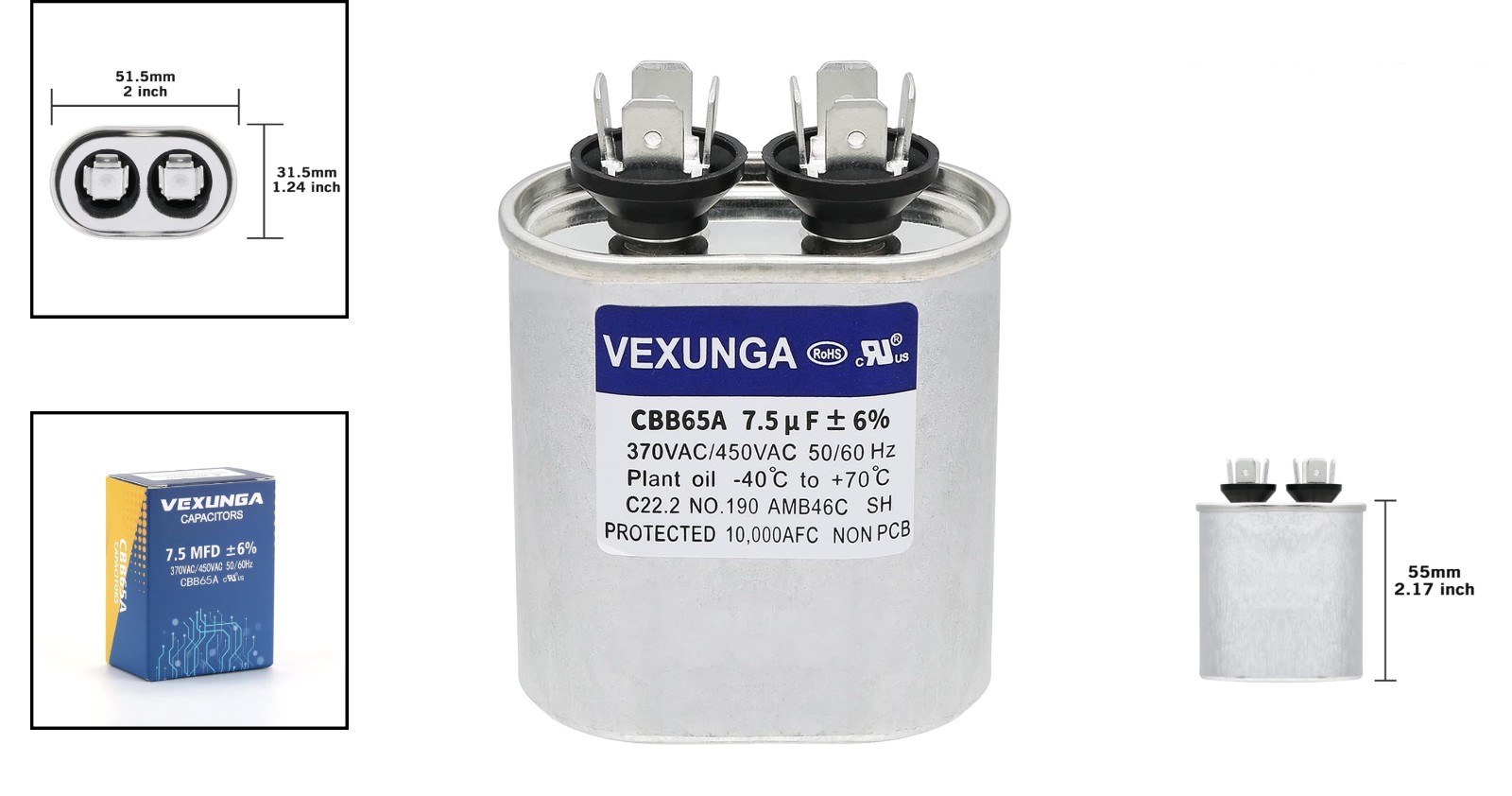 Reliable 7.5uF Oval Run Start Capacitor 370/440VAC for Efficient AC Performance