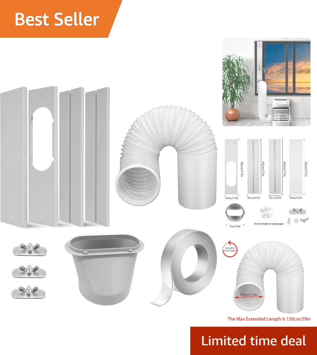 Portable Air Conditioner Window Kit with 5.9” Exhaust Hose, Adjustable Universal