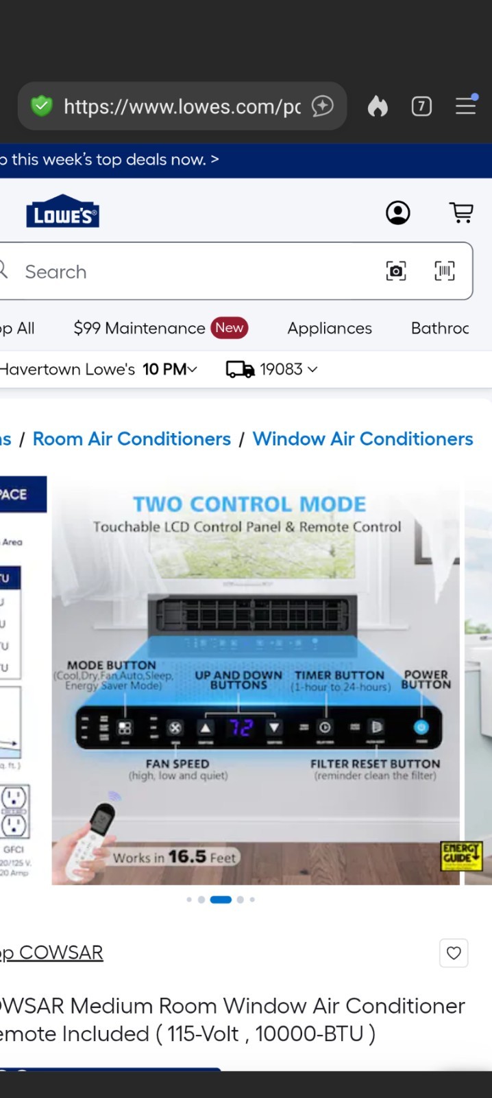 COWSAR 10,000 BTU 115V Window AC w/ Remote, Digital Display, 24hr Timer
