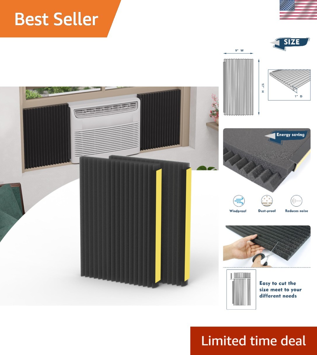 Window Air Conditioner Side Panels 17×9 Inches Foam Insulation 2 Pack