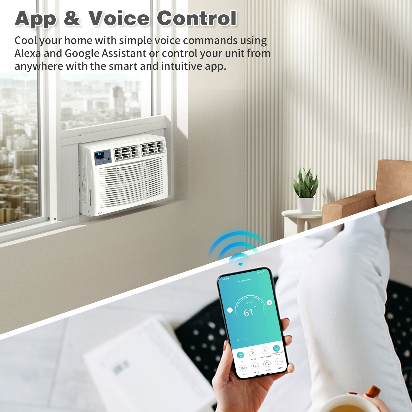 18000 BTU Window Air Conditioner Cool up to 100sp.ft w/Heat, Wifi, Install Kit