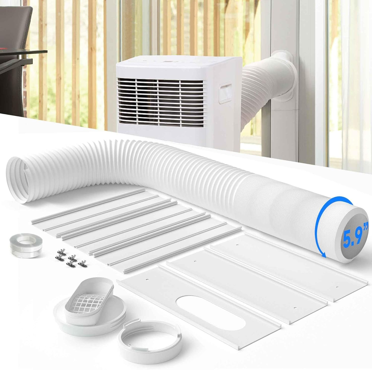 Portable Air Conditioner Window Vent Kit with 82&Prime; Length, 5.9&Prime; Diameter Exhaust