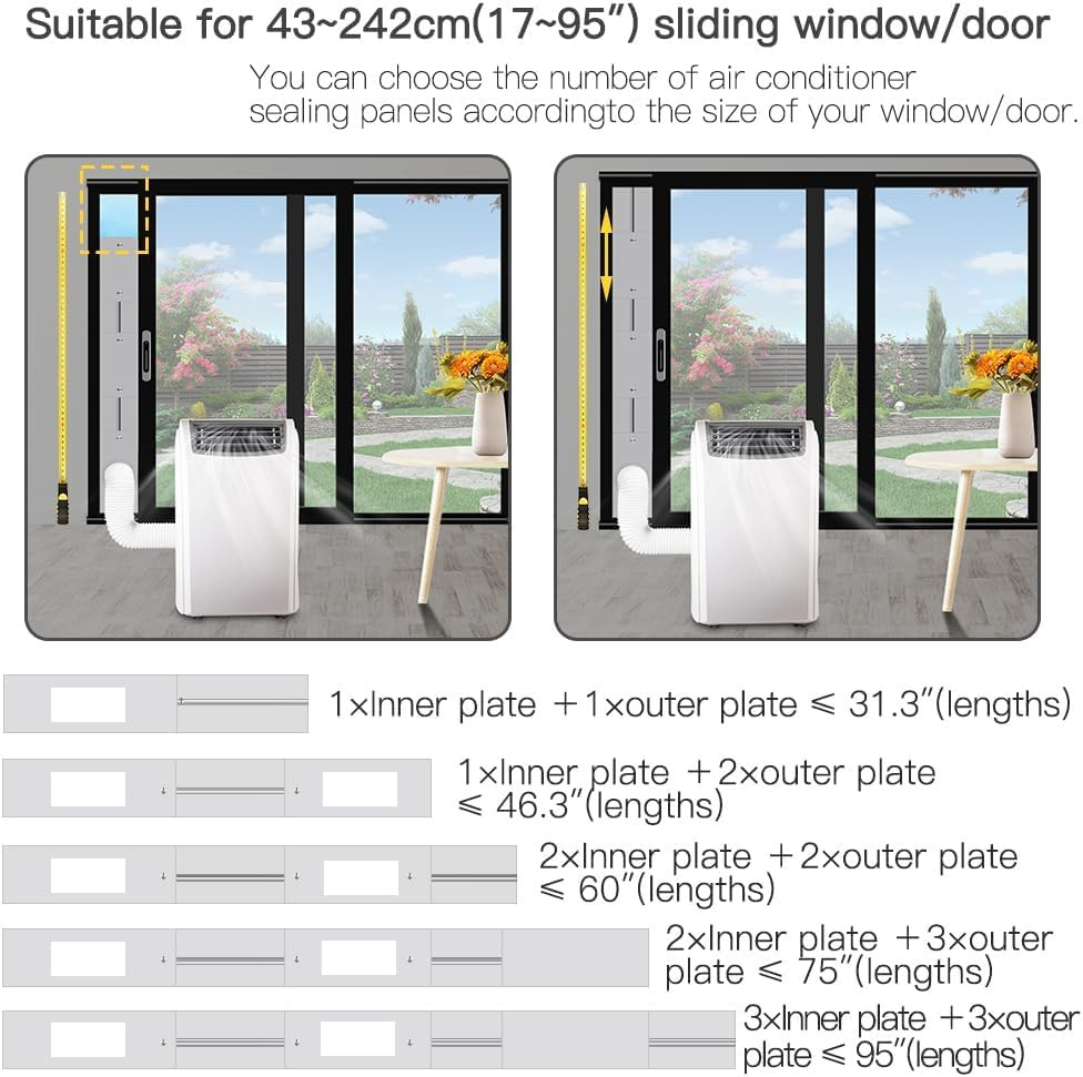 105&Prime; Sliding Door AC Vent Kit for Dual Hose Portable Air Conditioner with Screen
