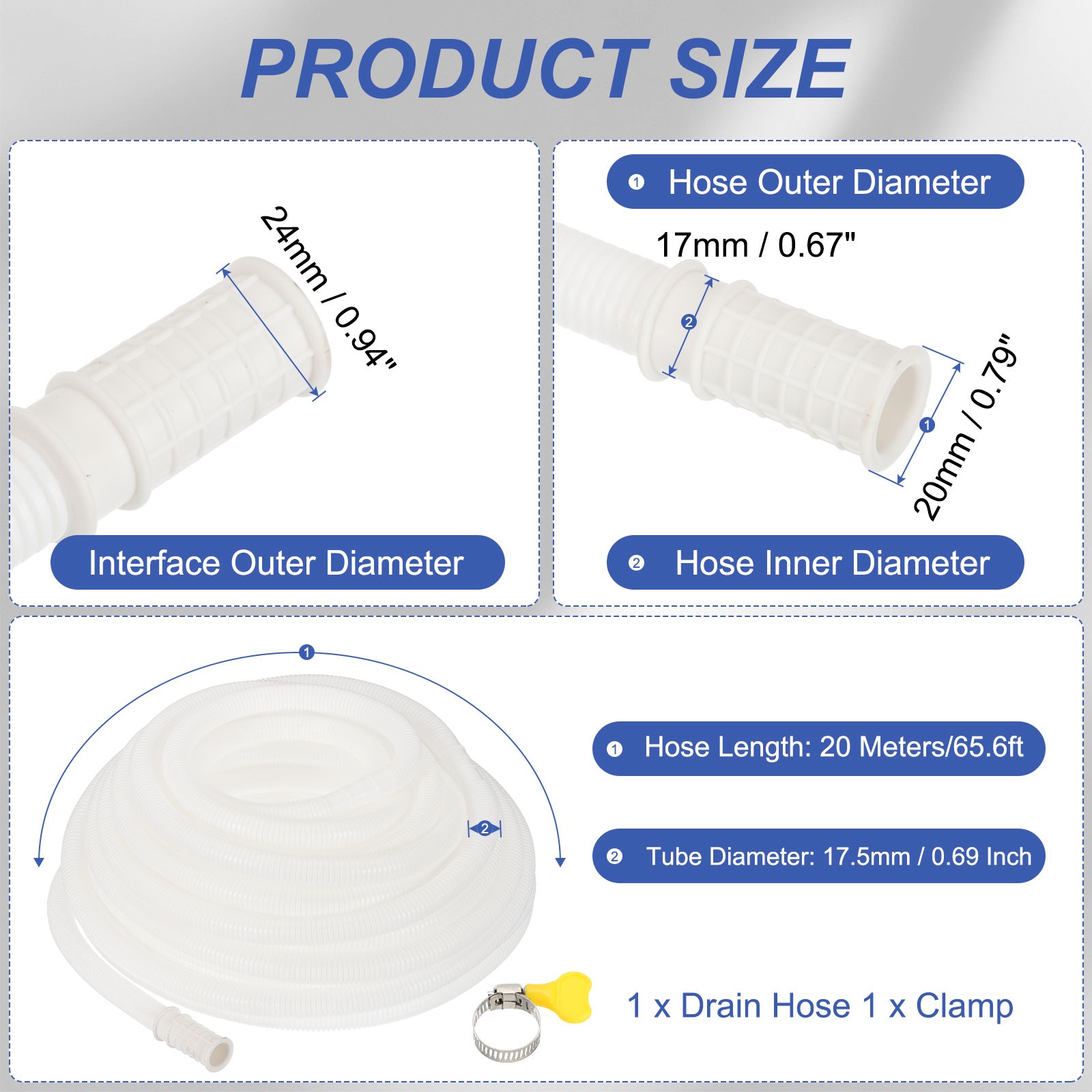 65.6ft Air Conditioner Drain Universal AC Drain Connector Hose, with Clamp