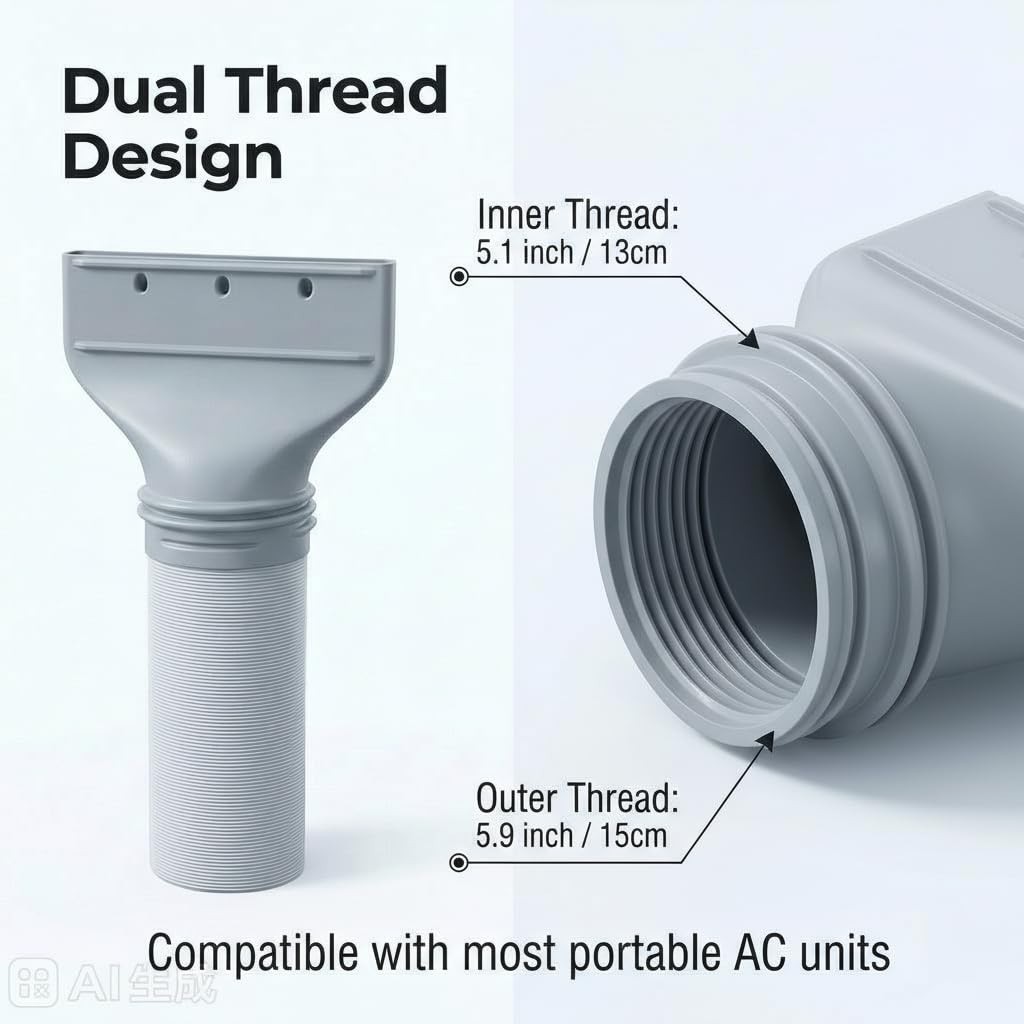 Portable AC Hose Kit – 1&Prime; Flat Nozzle for Narrow Windows & Garage Use, Easy Inst