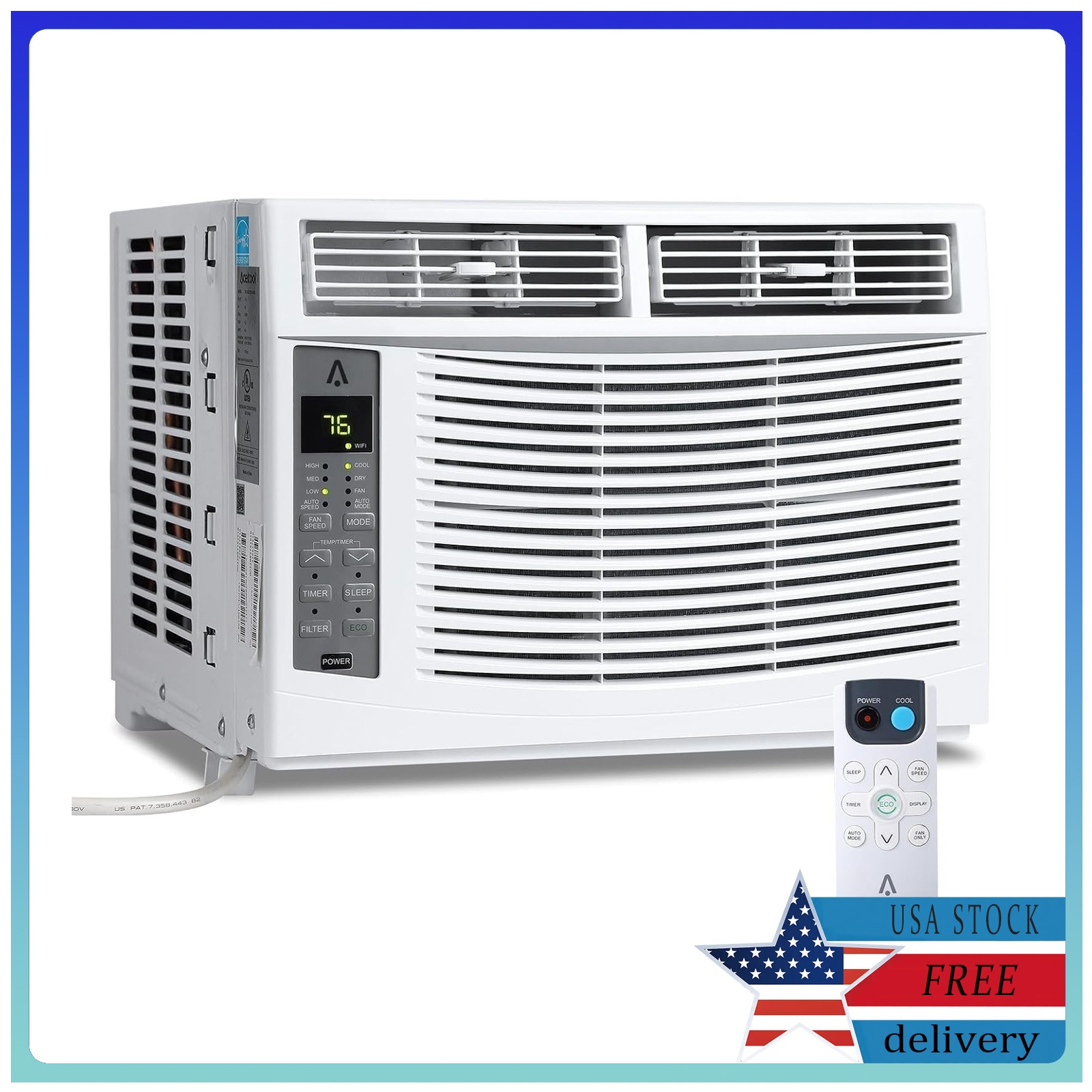 6000 BTU Smart Window Air Conditioner Fast Cooling 3 Fan Speeds Dehumidifier