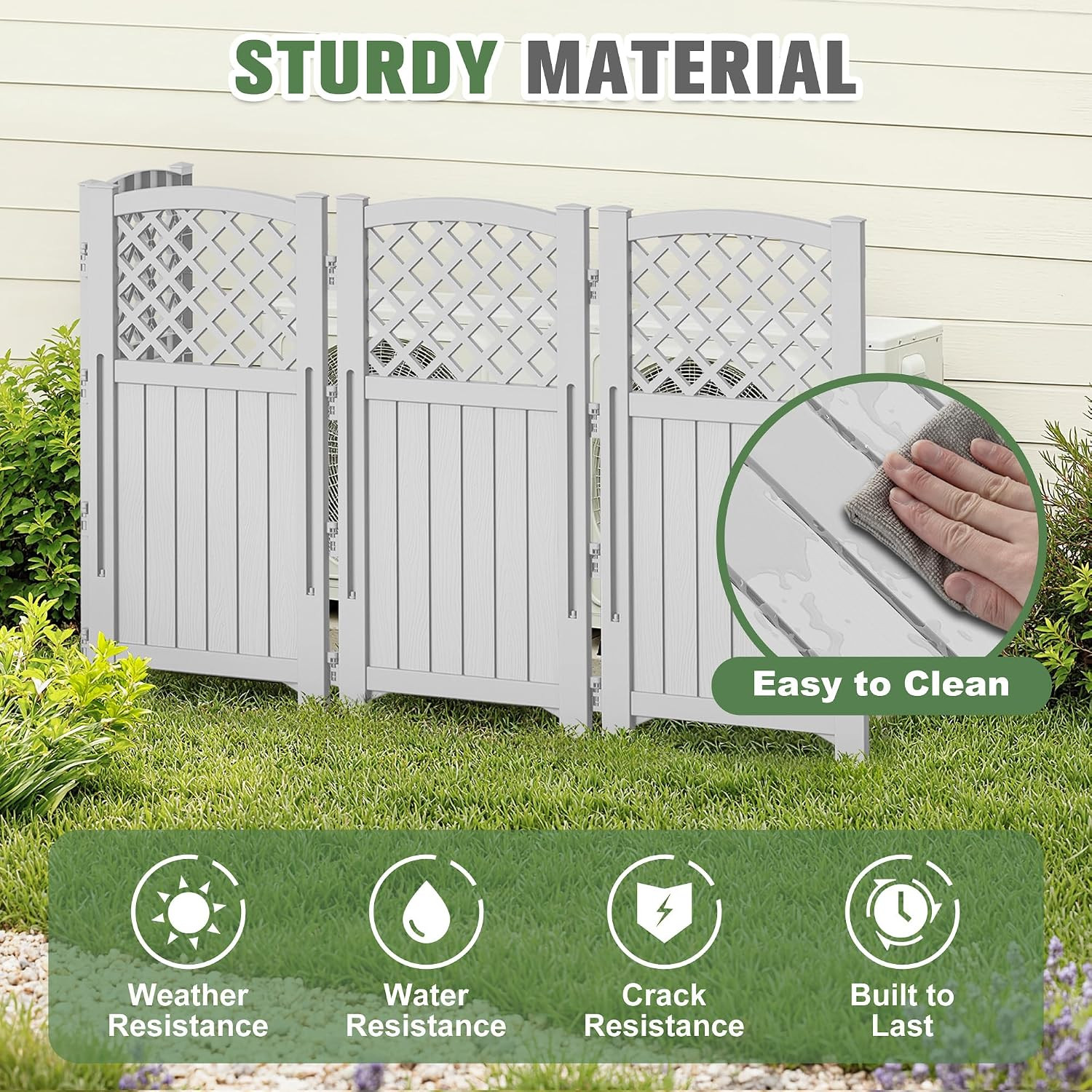 Greesum Air Conditioner Privacy Fence Screen, 4 Panels, Grey | Trash Can Enclosu