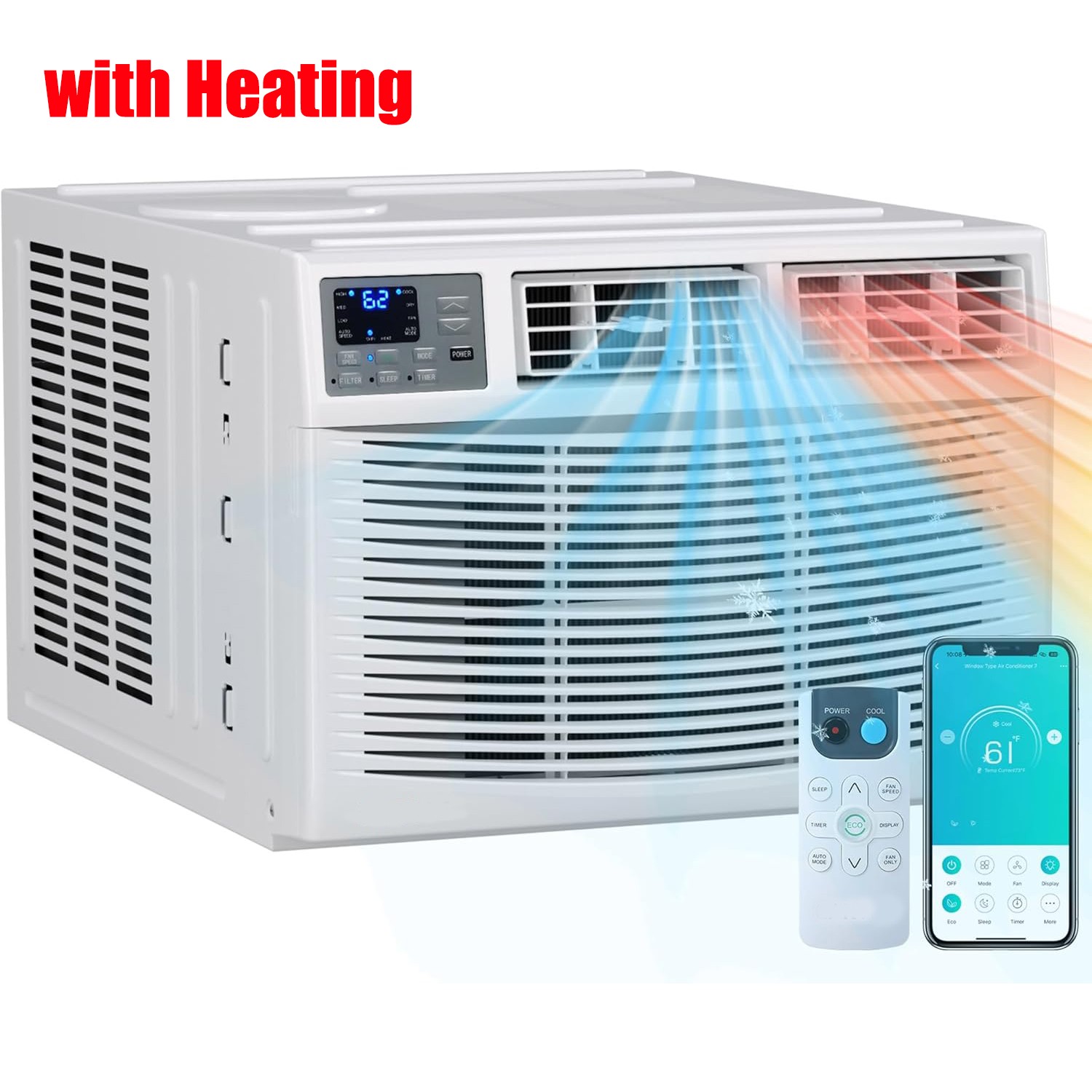 8000BTU Window Air Conditioner w/ Heating, for 350 Sq.Ft, Remote Control & Wifi