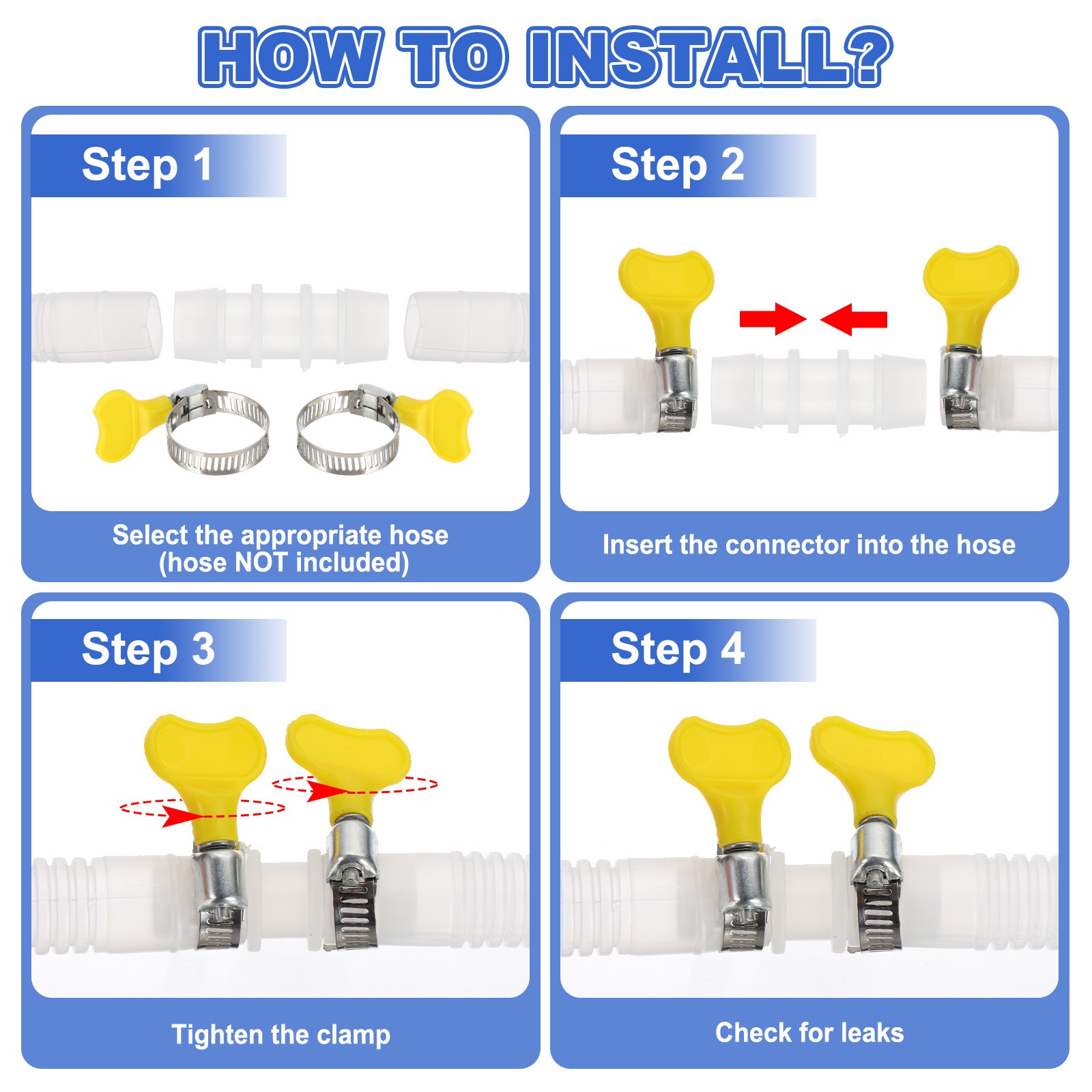Straight Drain Hose Connector Adapter with 2 Hose Clamps for 13-15mm Hose