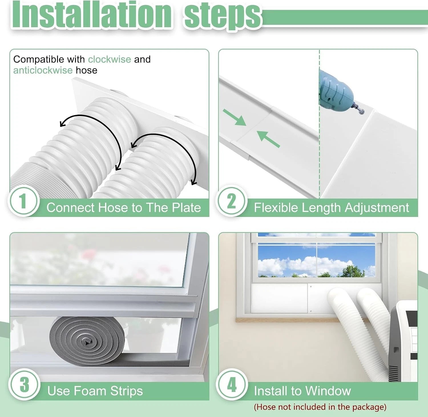 Dual Hose Portable Air Conditioner Window Seal Kit 5IN Diameter Adjustable