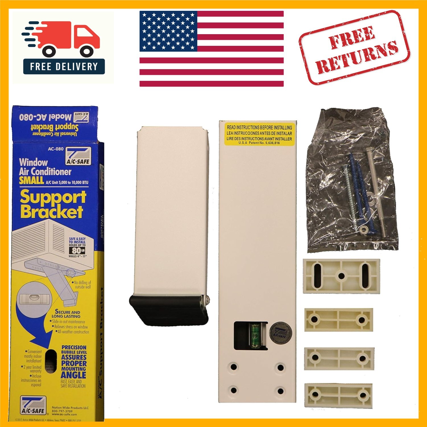 Secure Your AC Unit with A/C Safe Universal Window Support Bracket – 80 lbs Max