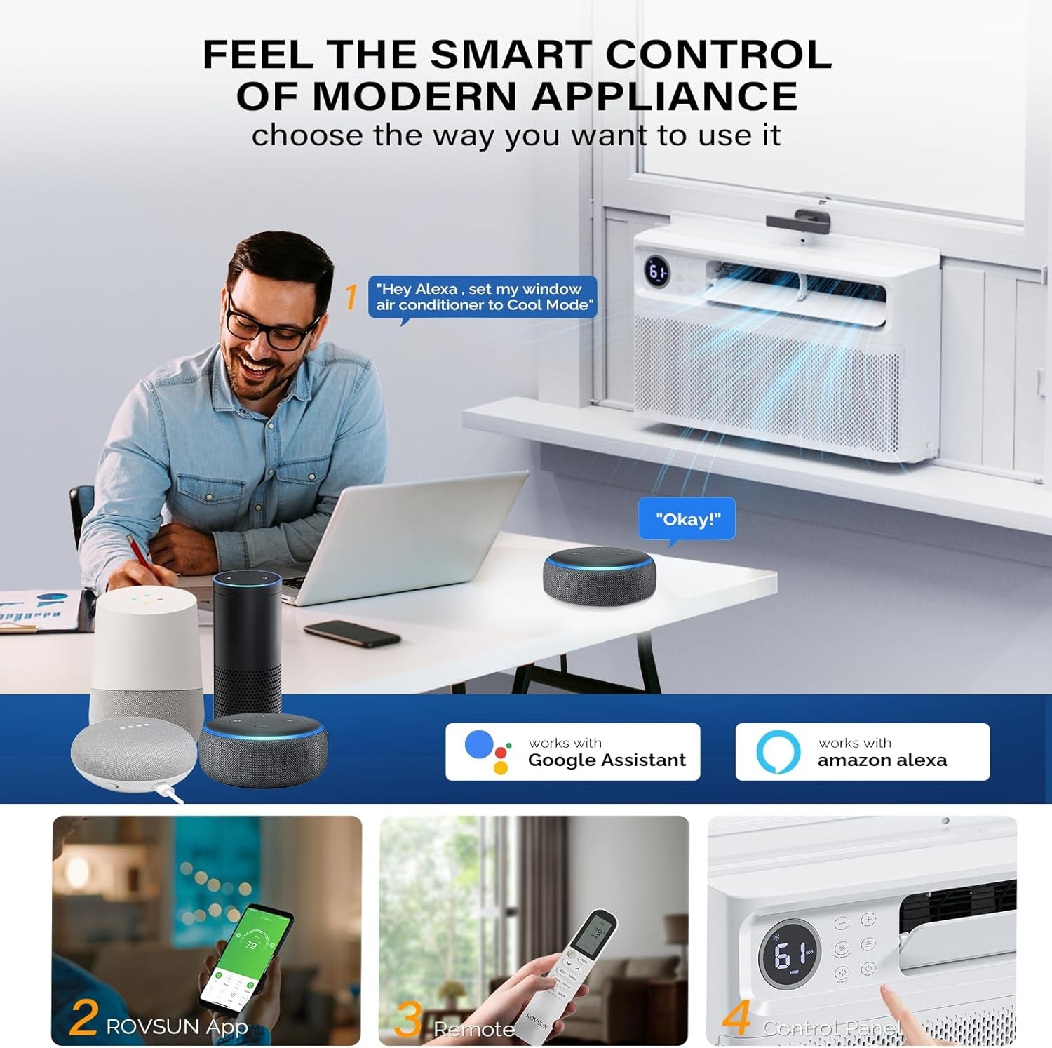 ROVSUN 8,000 BTU Smart Inverter Window Air Conditioner With Wifi, Remote Control