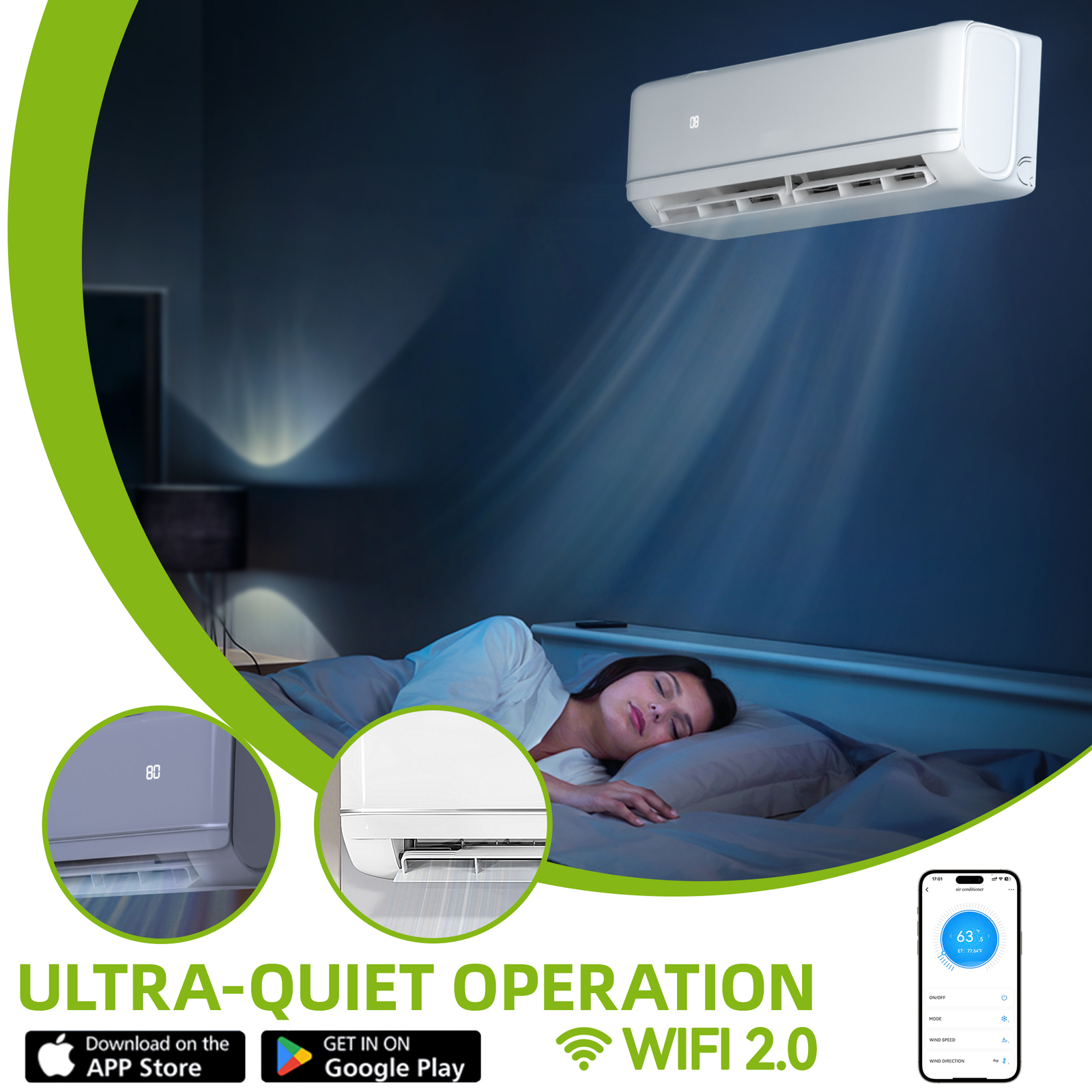 12k BTU Mini Split Air Conditioner Heat Pump System 21 SEER 220V Wifi Ductless