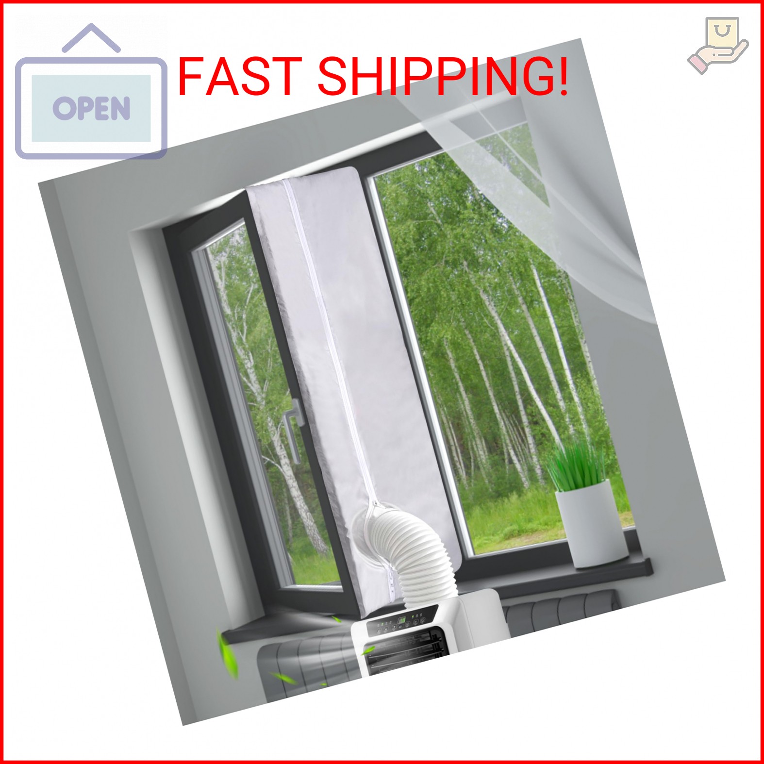 400CM (157&Prime;) Portable AC Window Vent Kit with 2 Zipper Doors, Universal Casement