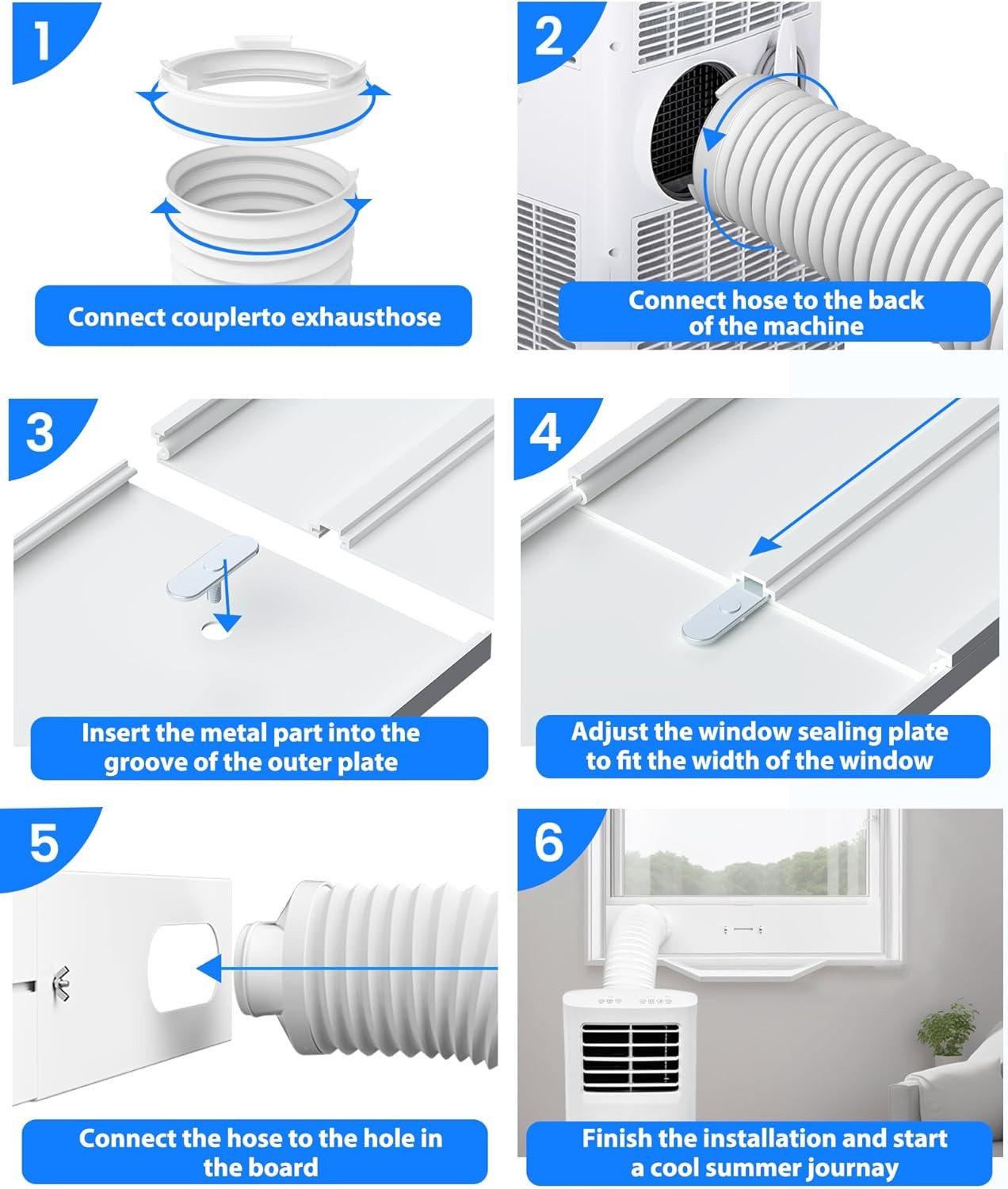 Portable Air Conditioner Window Vent Kit with 82&Prime; Length, 5.9&Prime; Diameter Exhaust