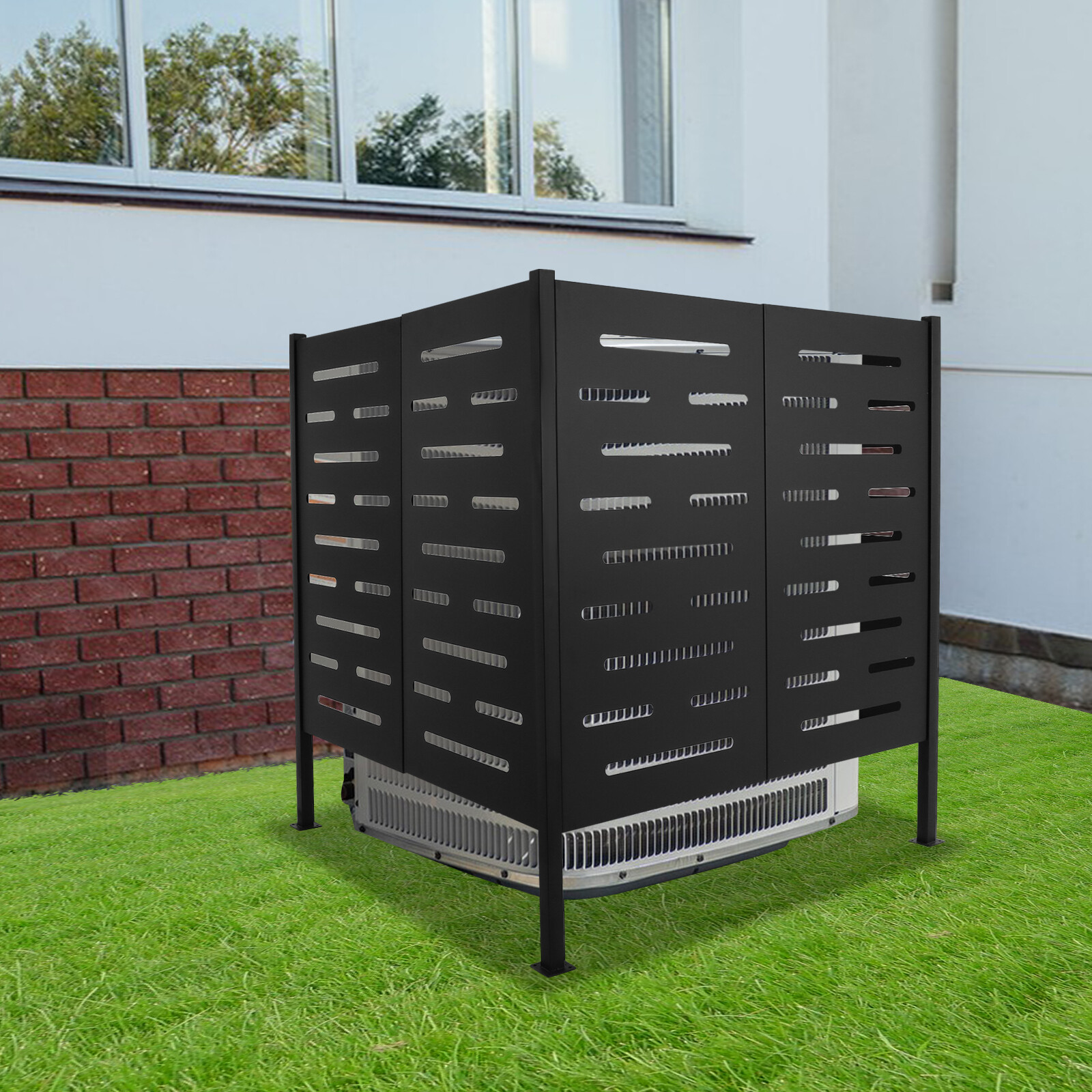 42x44in Black AC Unit Fence Outdoor Iron Enclosure for Privacy & Protection