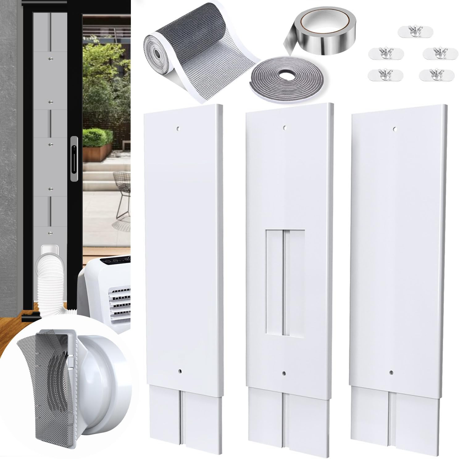 Universal AC Sliding Door Vent Kit for Portable Air Conditioners – Fits 5.1&Prime;/5.9