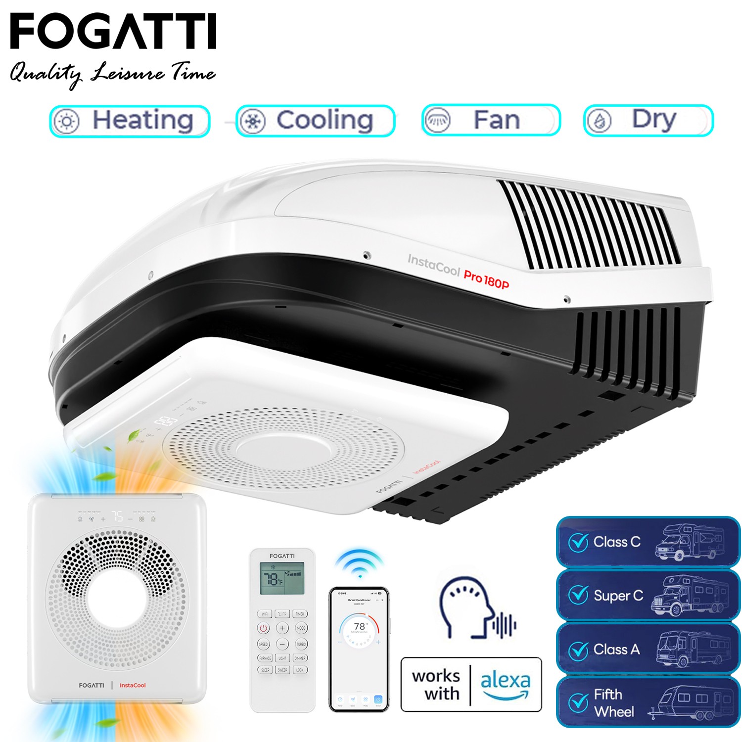 Ducted & Non-Ducted RV Air Conditioner 18000 BTU for Cooling & Heating 2 in 1
