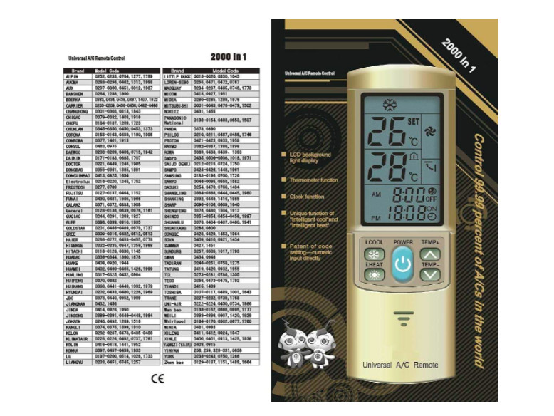 KT-N828 Universal AC Remote Control 2000 in 1 Use Gold Color with LED Display
