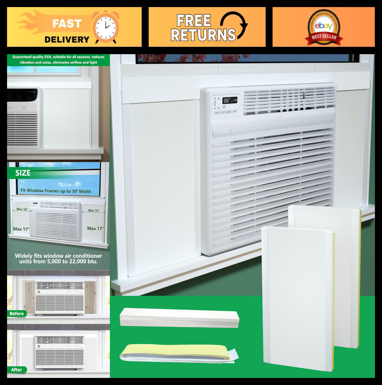 Window Air Conditioner Insulation Foam Panel Kit – Heat & Draft Seal, 2 Pack