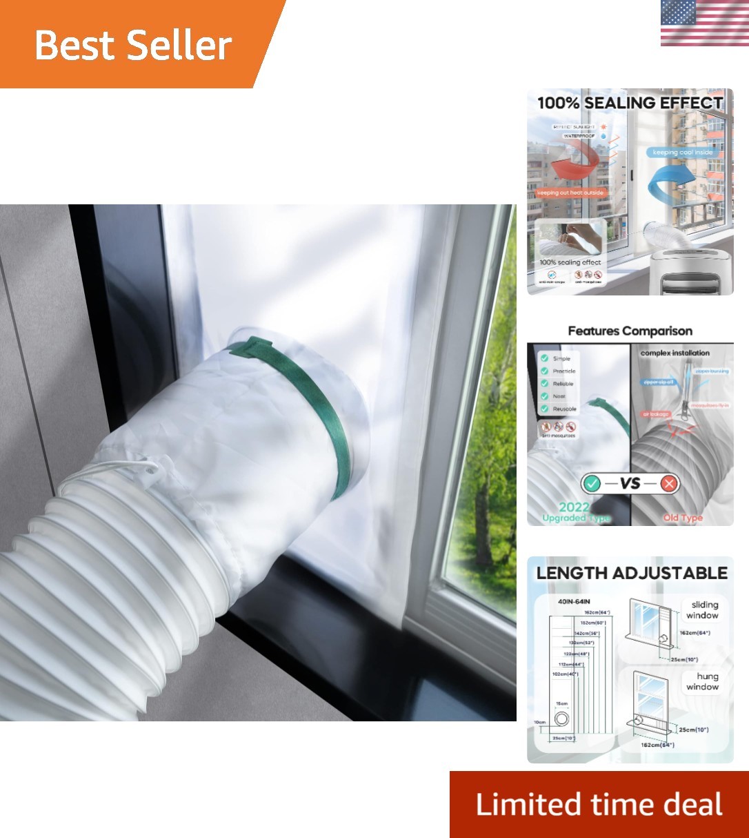 Waterproof Air Conditioner Vent Kit – Fits 10×40~64in Windows for Easy Cooling