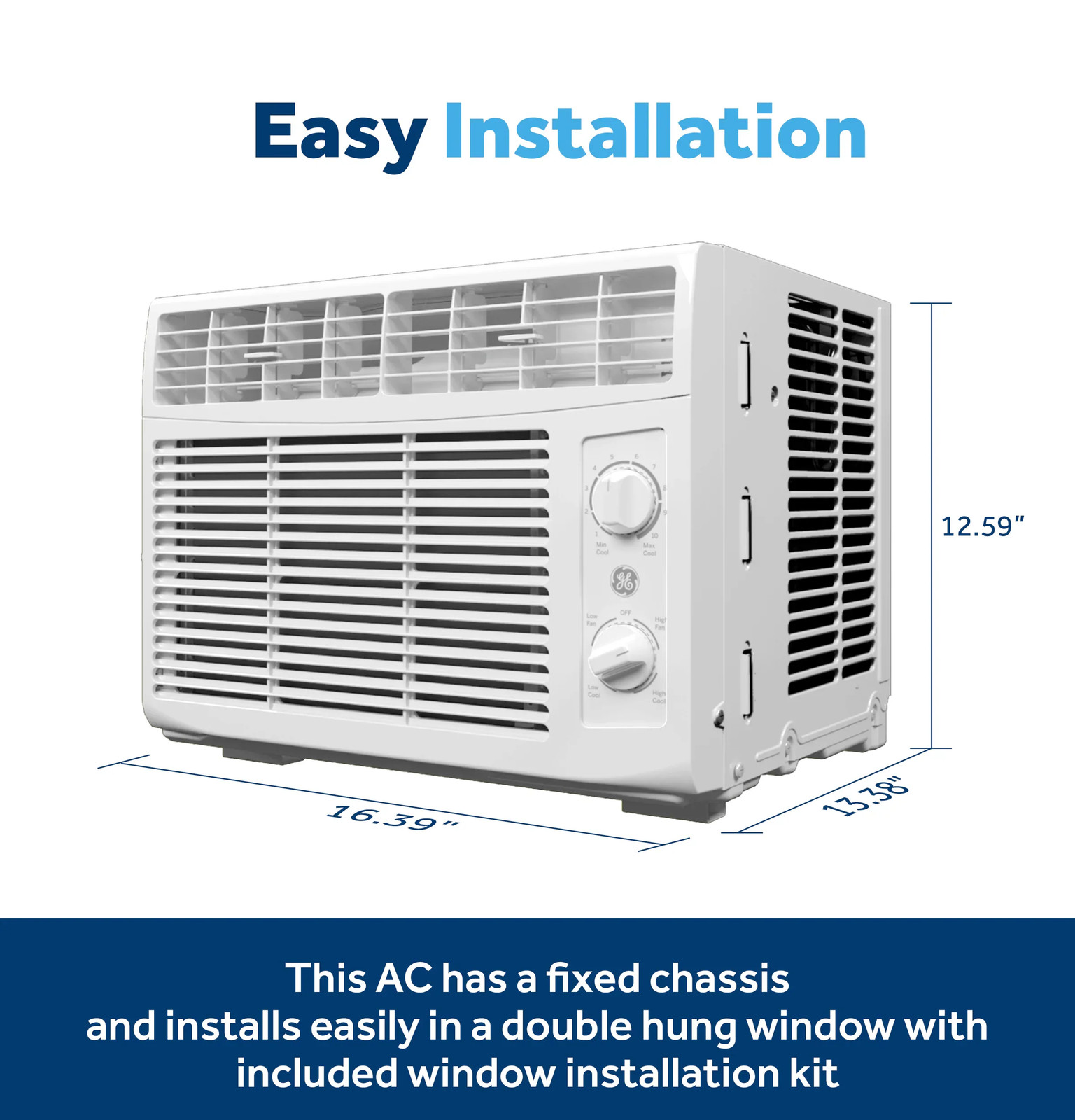 GE 5000 BTU Window Air Conditioner 115V Small Room 150 sq ft White
