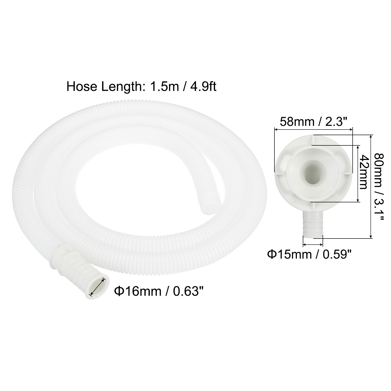 4.9ft Air Conditioner Drain Hose Kit, Hose with Clamp Connector 1, White