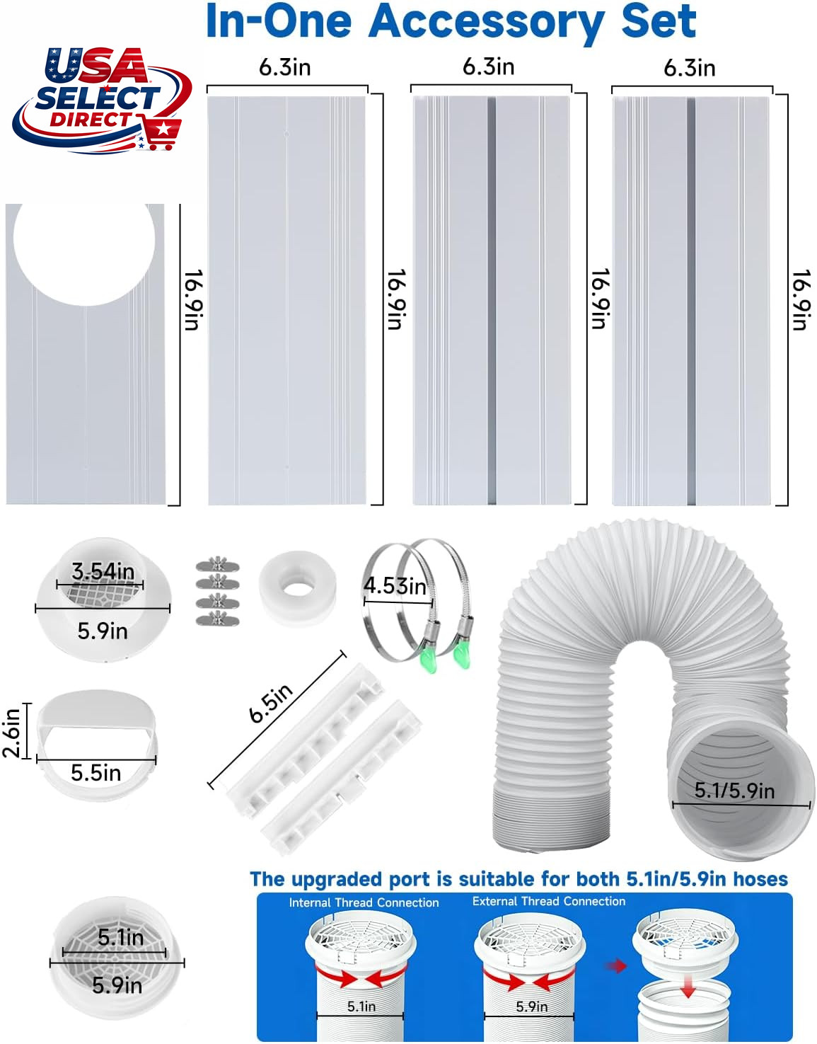 2026 Portable Air Conditioner Window Kit with Exhaust Hose & Rain Guard