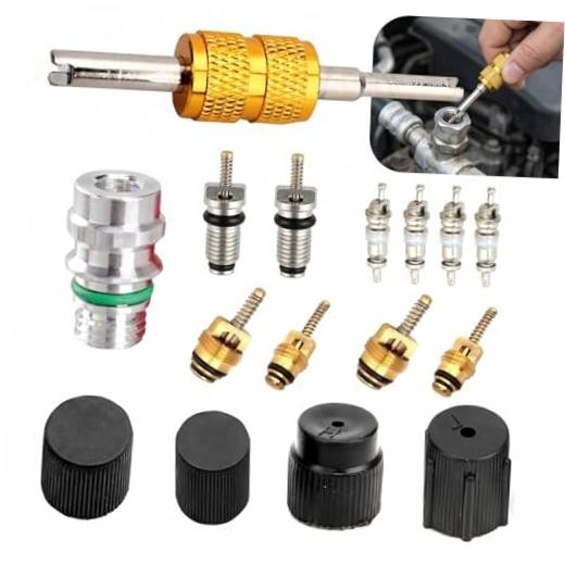 16 PCS Air Conditioner Valve Core Kit, R134A A/C Ducts Pressure Caps and