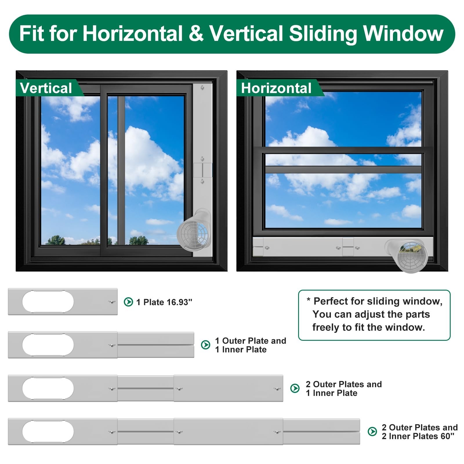 Portable Air Conditioner Window Kit with 5.9&Prime; Exhaust Hose – AC Vent Kit, Easy I