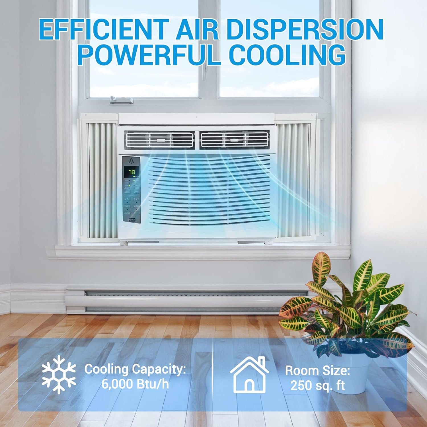 6,000 Btu Window Air Conditioner, Cools up to 250 Sq. Ft with Cooling, Dehumidif