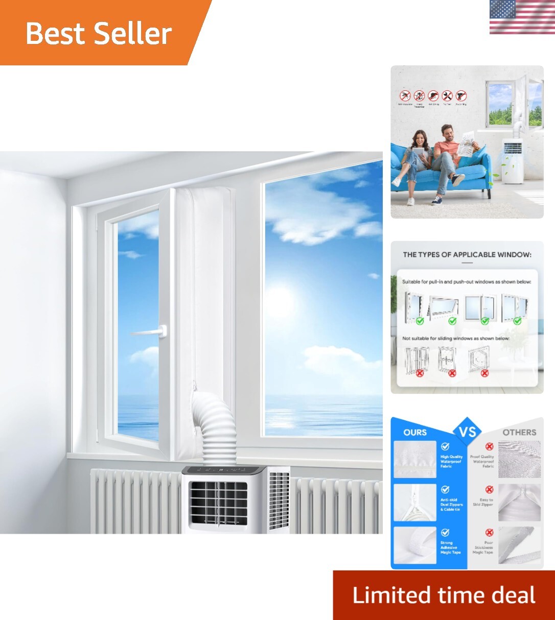 Waterproof 400CM Portable AC Window Seal – Efficient Cool Air Retention System