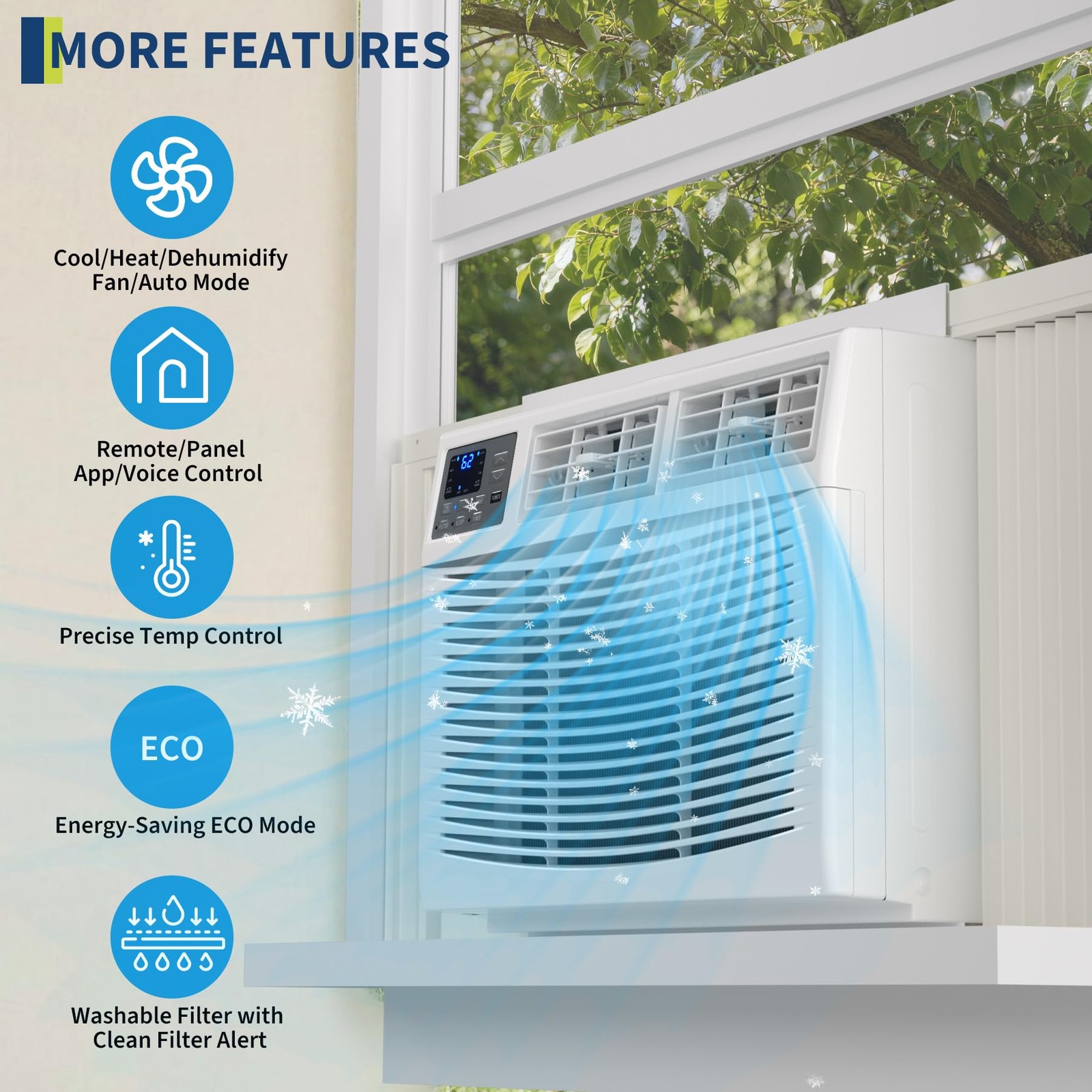 18000 BTU Window Air Conditioner with Heat, WIFI AC Unit & Heater Combo W/Remote