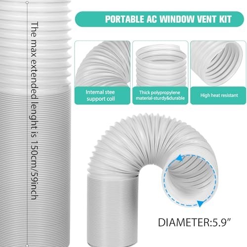 Portable Air Conditioner Window Vent Kit 5.9 Inch Exhaust Hose 59&Prime; Seal for
