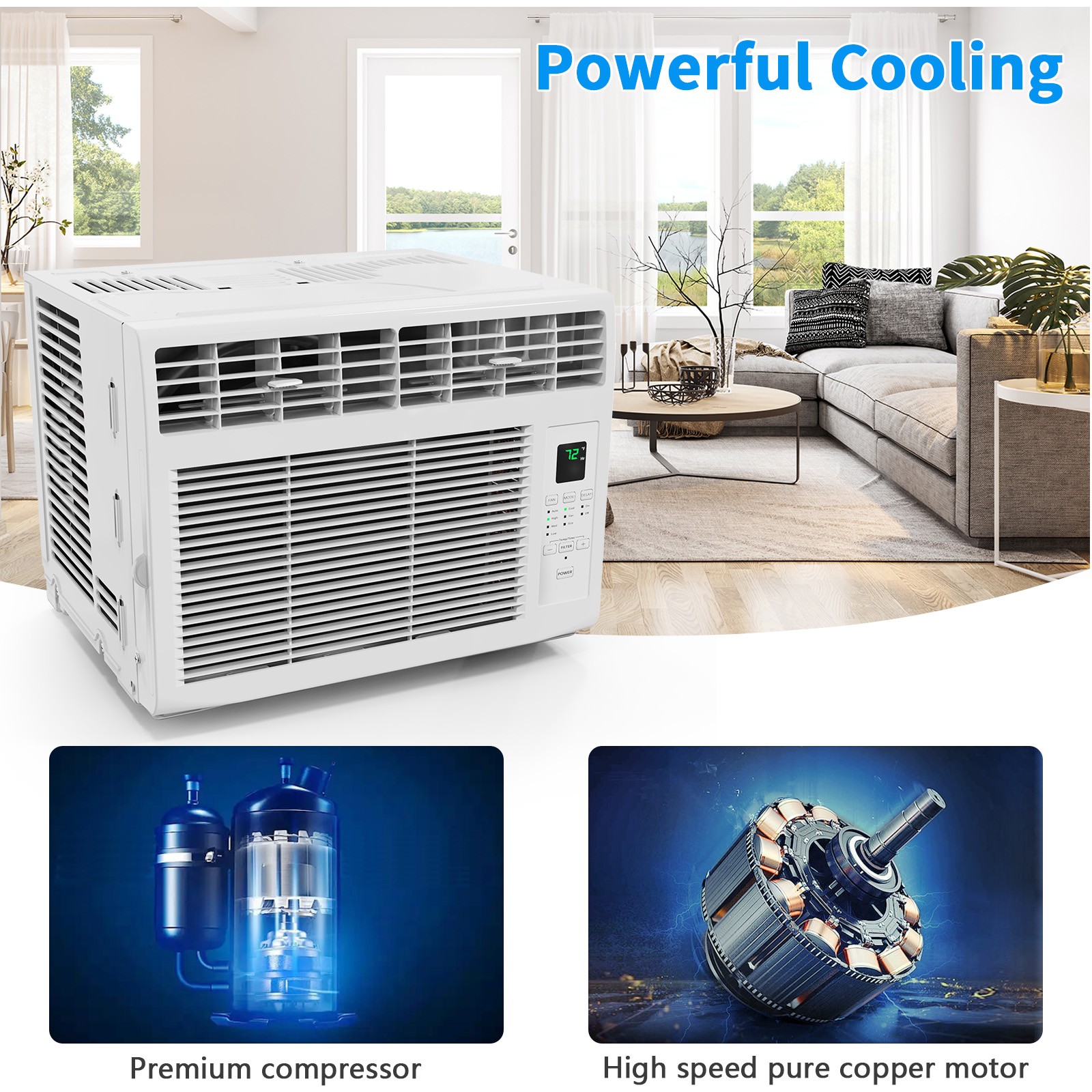 ROVSUN 5000 BTU 6000 BTU Window Air Conditioner Cooling Remote Fan