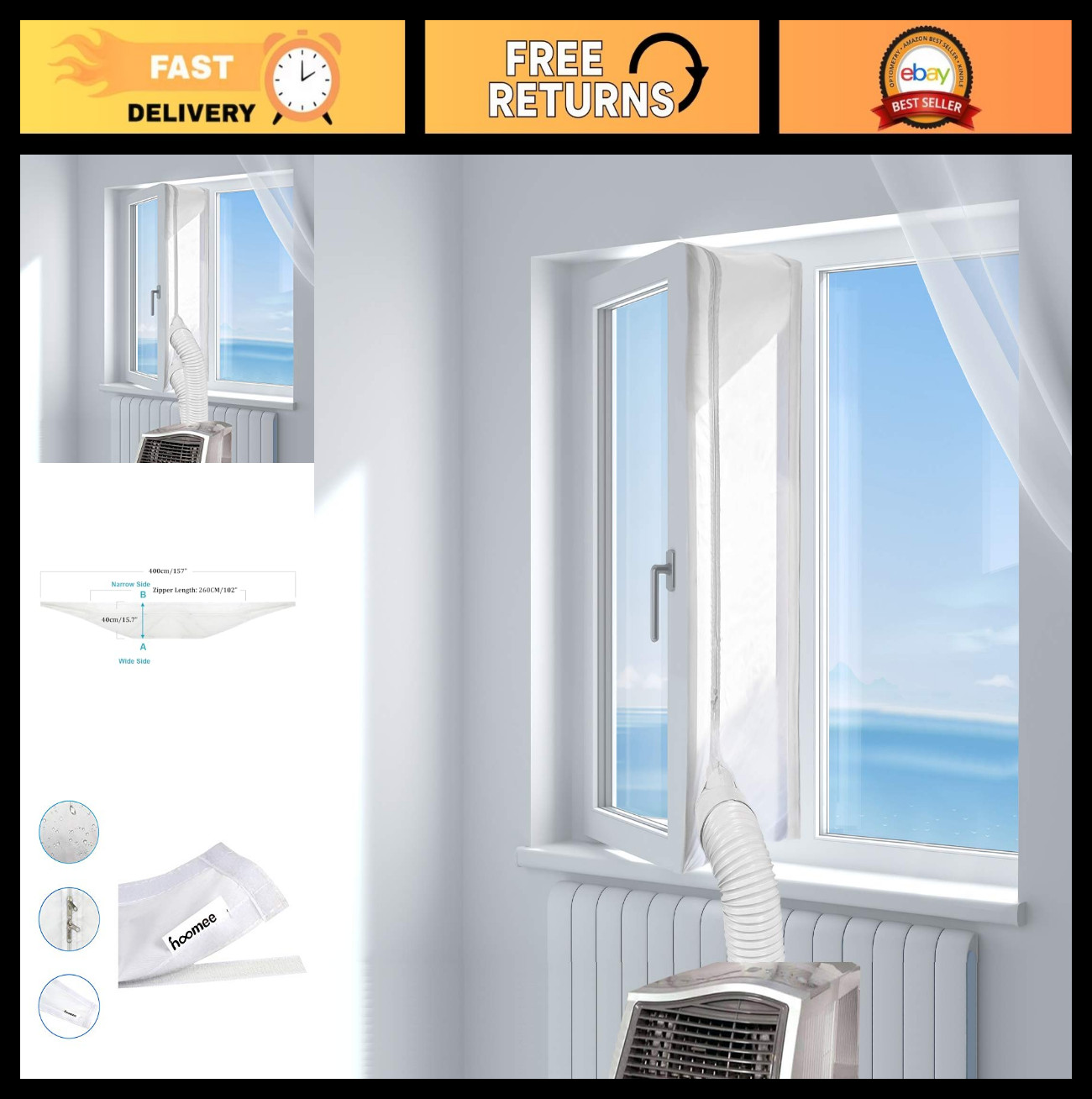 Universal Window Seal for Portable Air Conditioner & Dryer – 157&Prime; Easy Install,