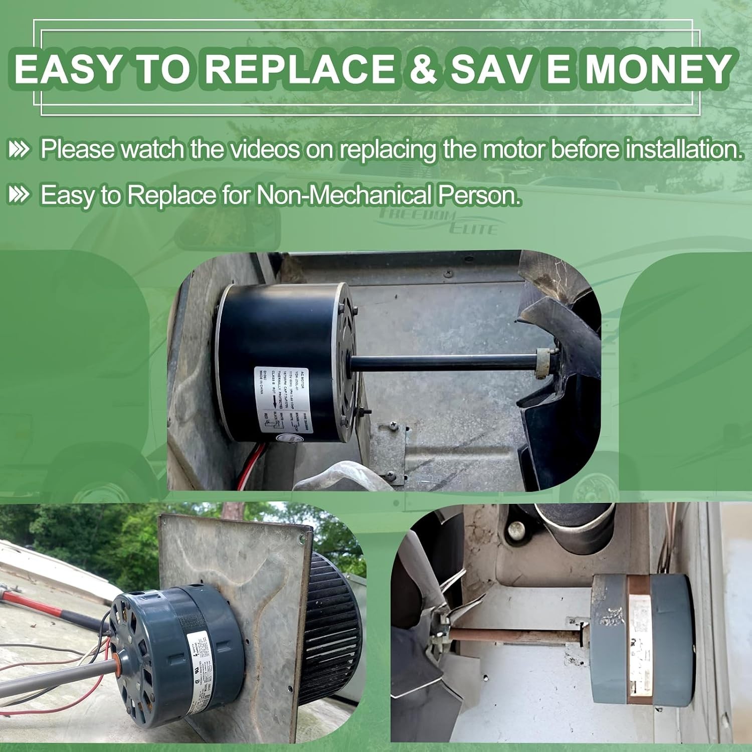 RV AC Motor with Capacitor, Direct Replacement, 1/3 HP