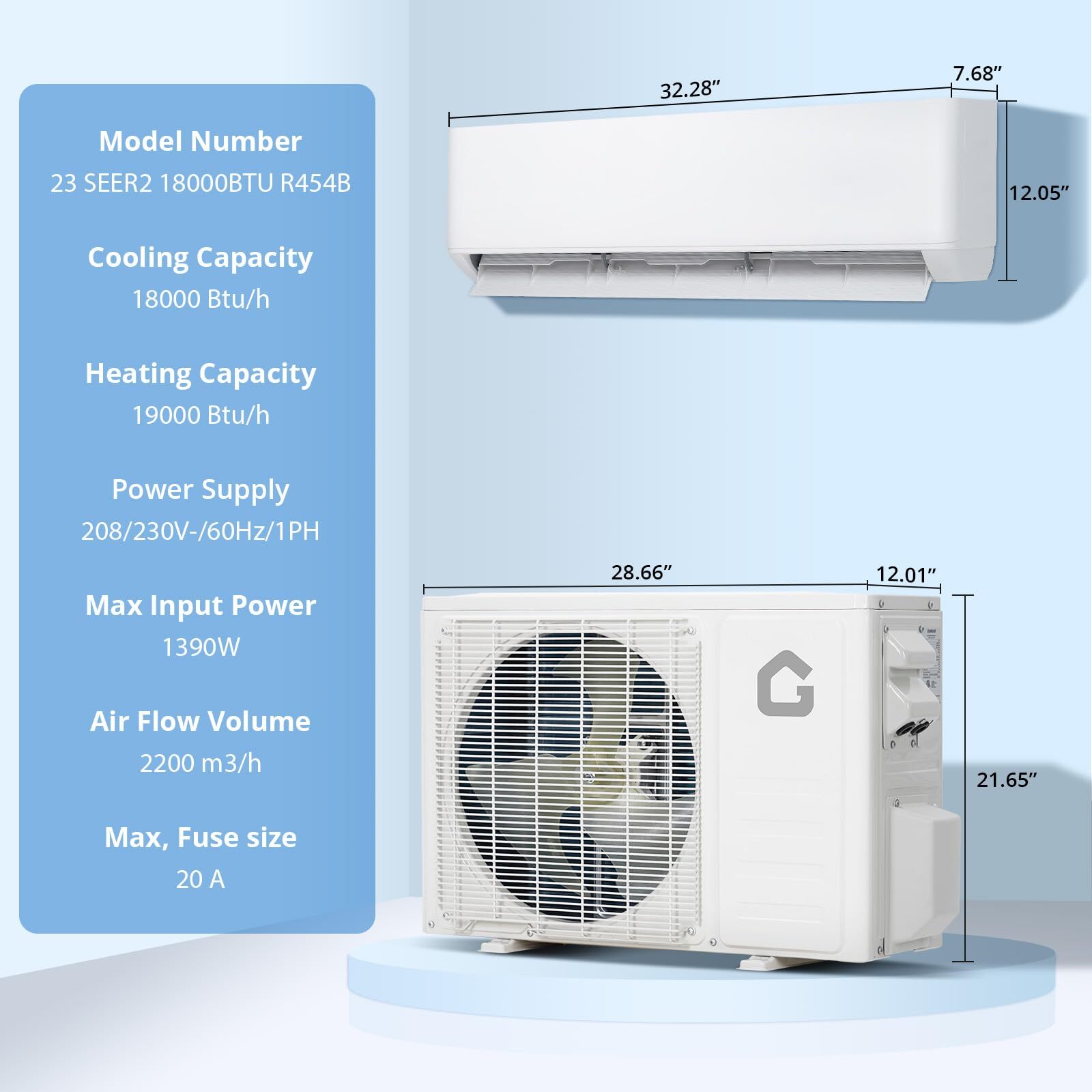 18000 BTU Mini Split Air Conditioner AC & Heater Wall-Mounted 23 SEER2 R454B