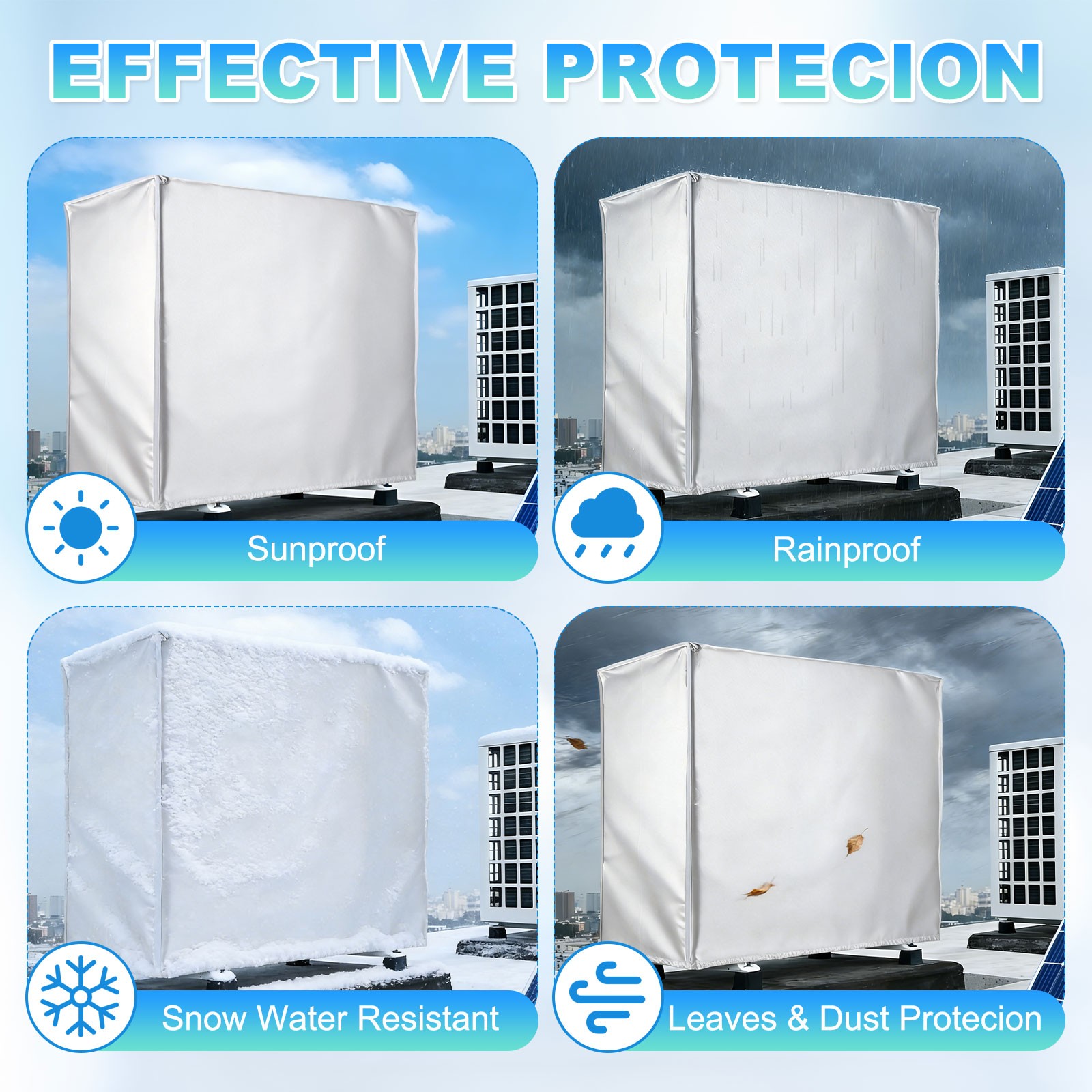 34 x 14 x 24 Inch Air Conditioner Cover, 2 Pcs AC Unit Protector, Silver