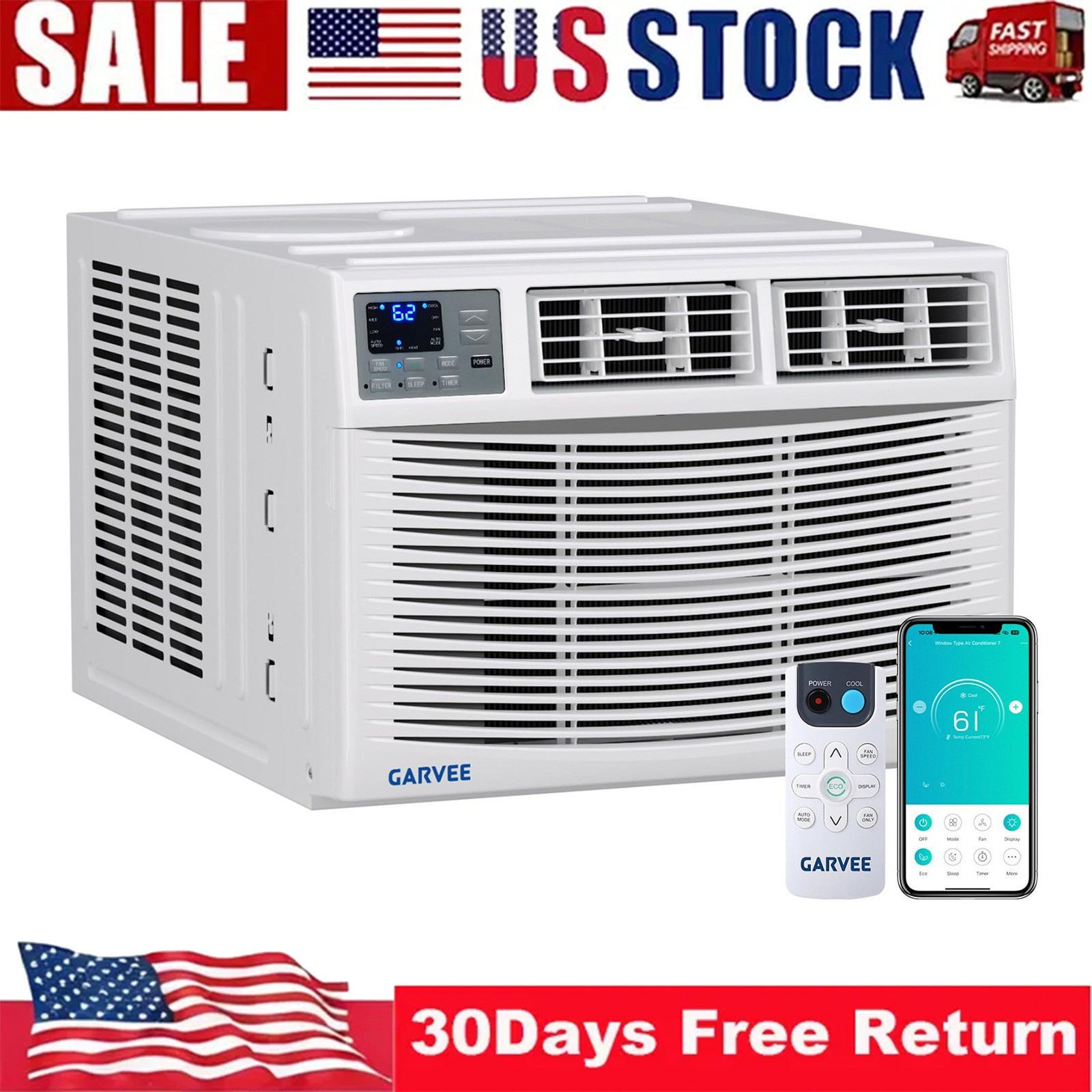 8000 BTU Window Air Conditioner with Heater WiFi Cools & Heats Up to 350 Sq. Ft