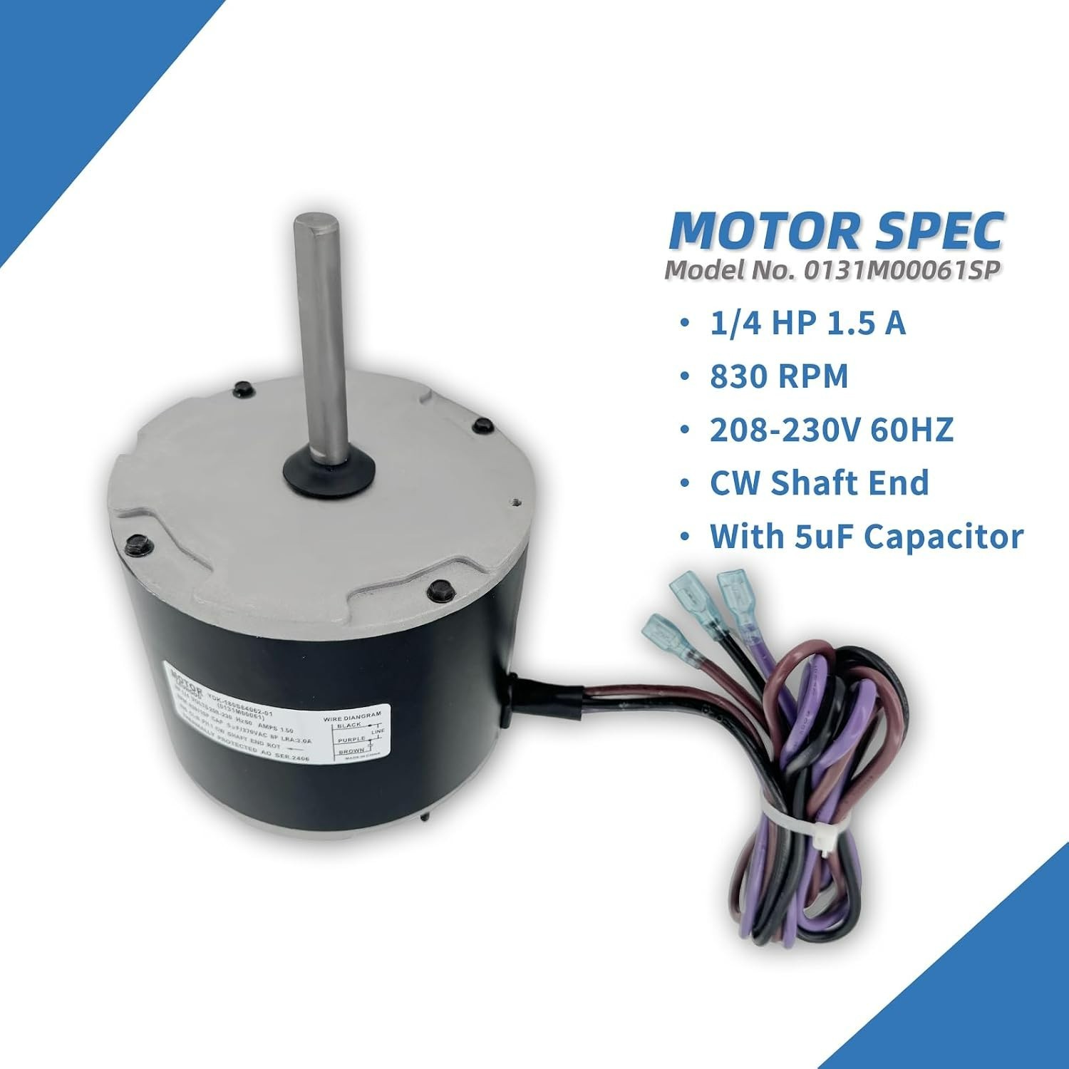 Heavy-Duty 1/4HP Condenser Fan Motor 830 RPM with Capacitor for Goodman Systems