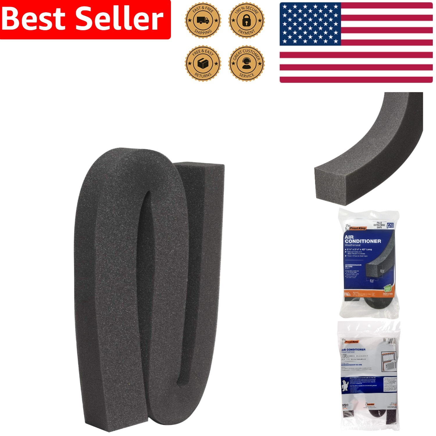 Frost King 42&Prime; Weatherseal Tape – Resilient Foam Air & Insect Sealant, Dark Gray