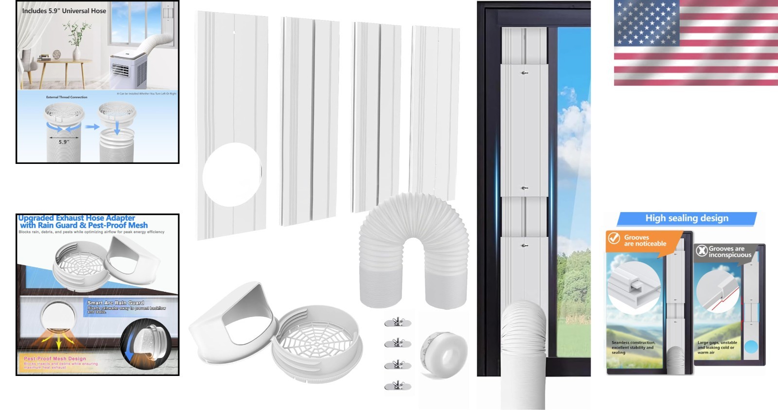 Durable AC Window Vent Kit with 5.9&Prime; Hose – Fits Vertical & Horizontal Windows