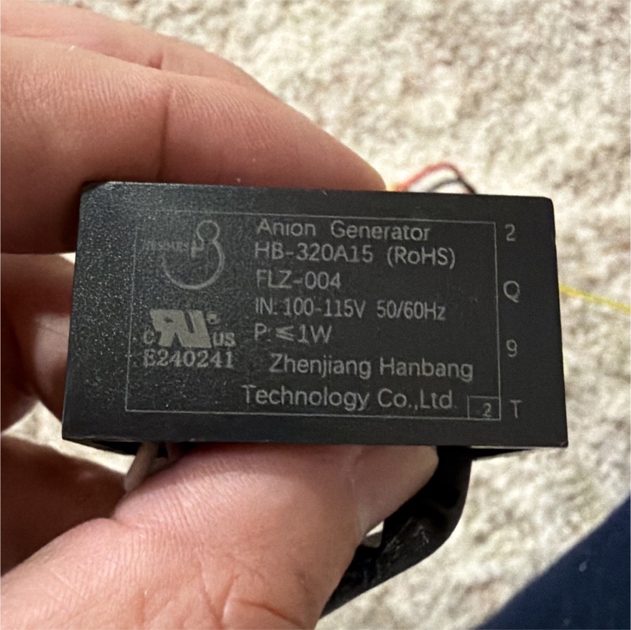 Zhenjiang Hanbang HB-320A15 Anion Generator Module 100-115V 1W Black AC